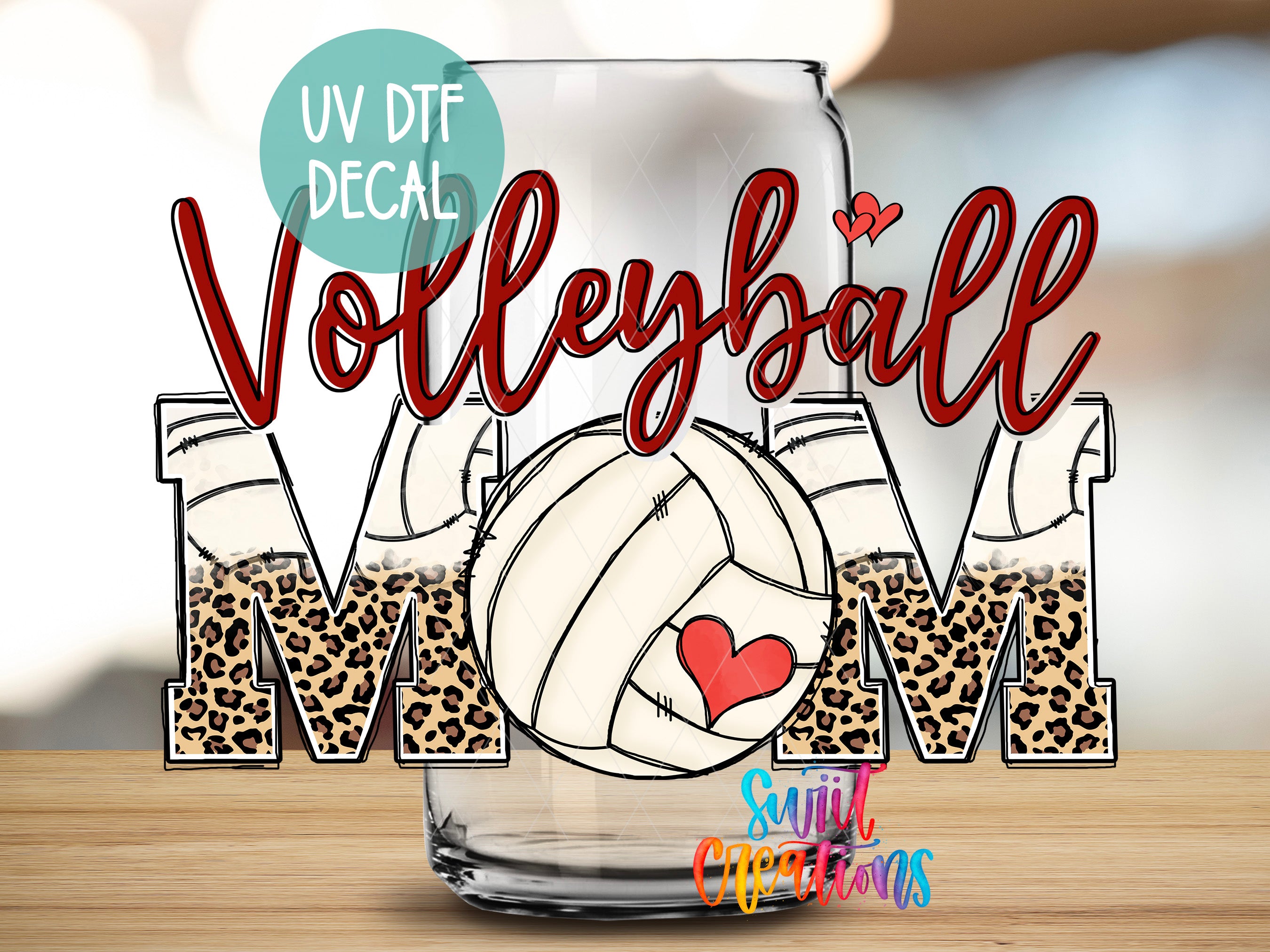 a volleyball-themed decal with the word "Volleyball" written in stylized text, surrounded by leopard print elements.