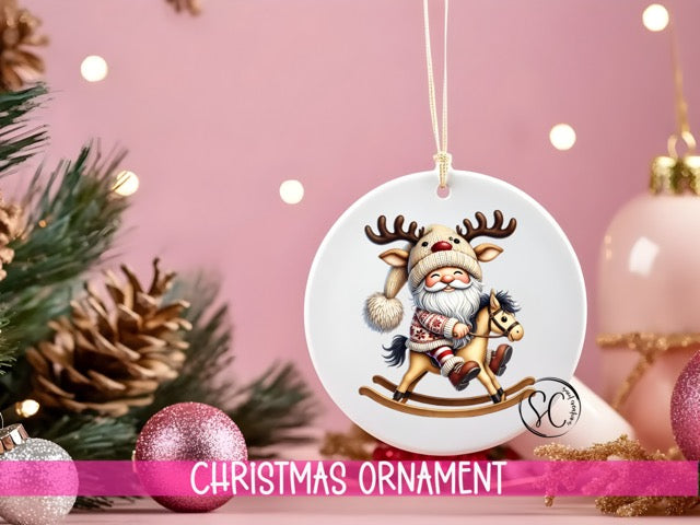 a christmas ornament hanging from a christmas tree