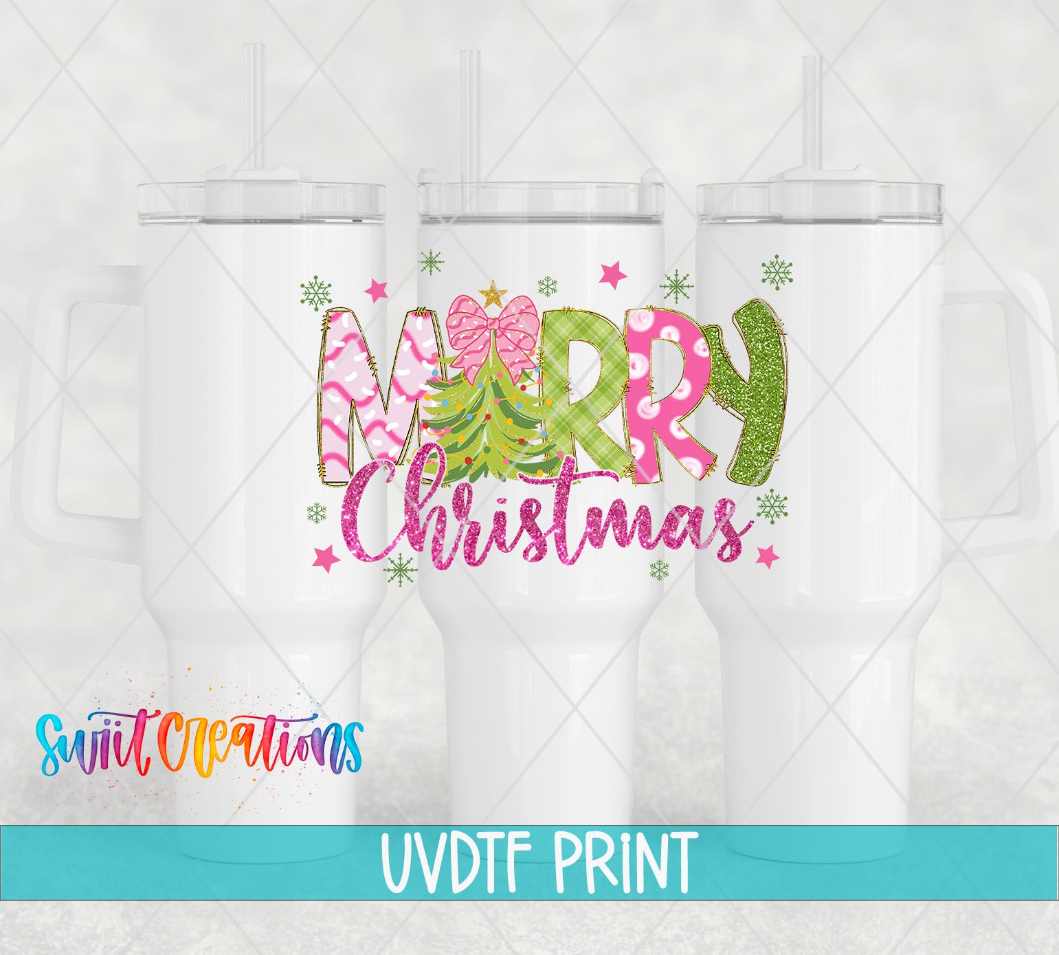 three christmas mugs with merry lettering on them