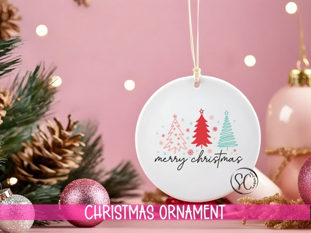 a christmas ornament hanging from a christmas tree