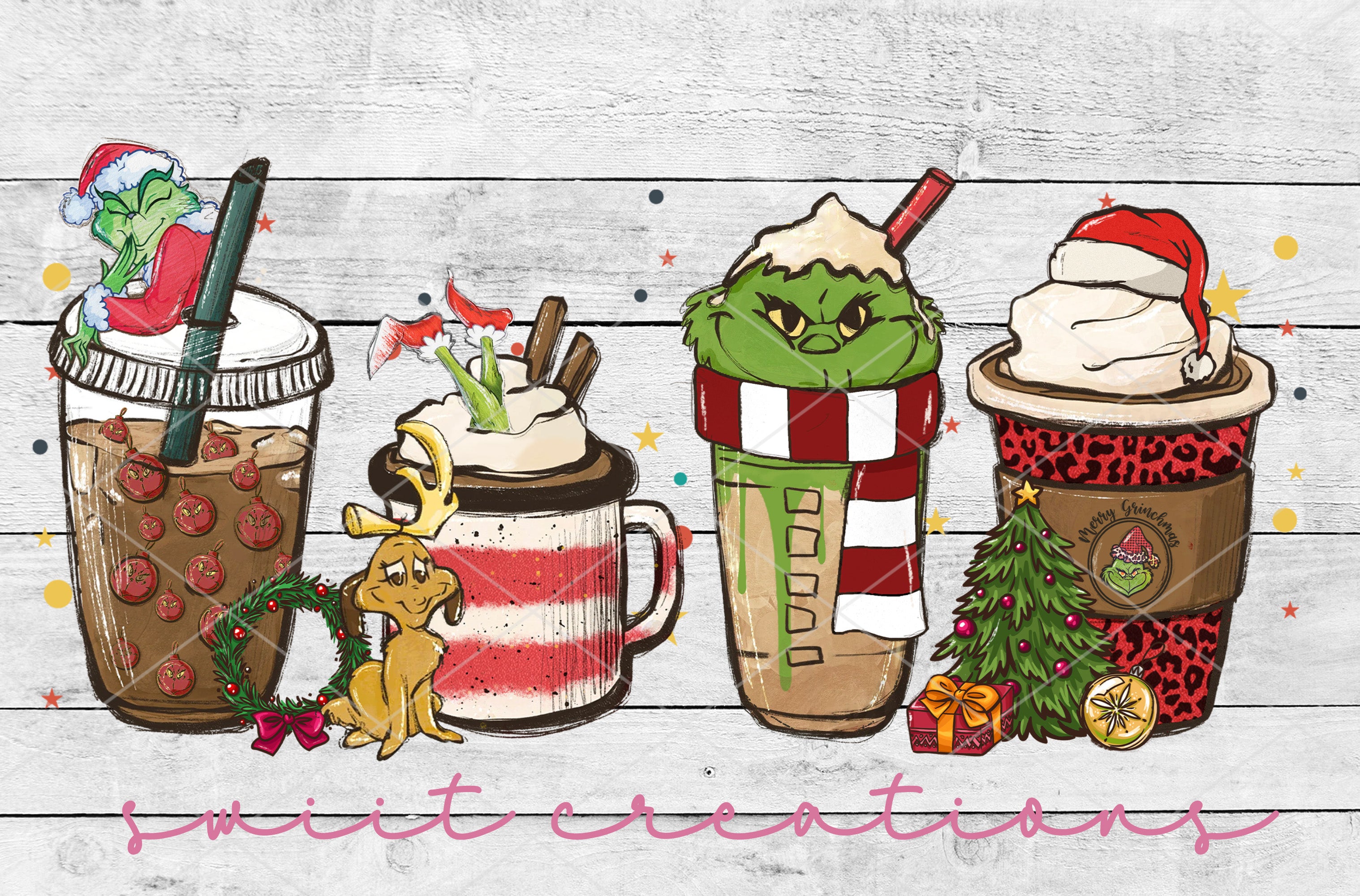 a group of different types of drinks on a wooden surface