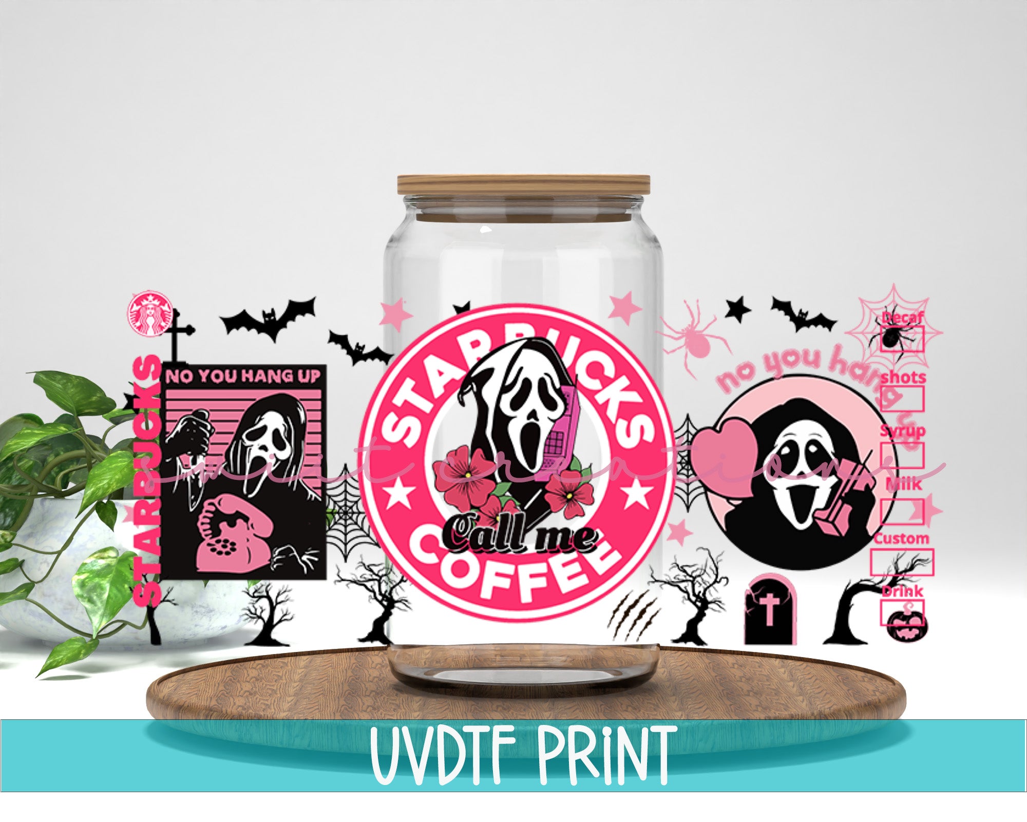 a jar with a sticker of a cartoon character on it