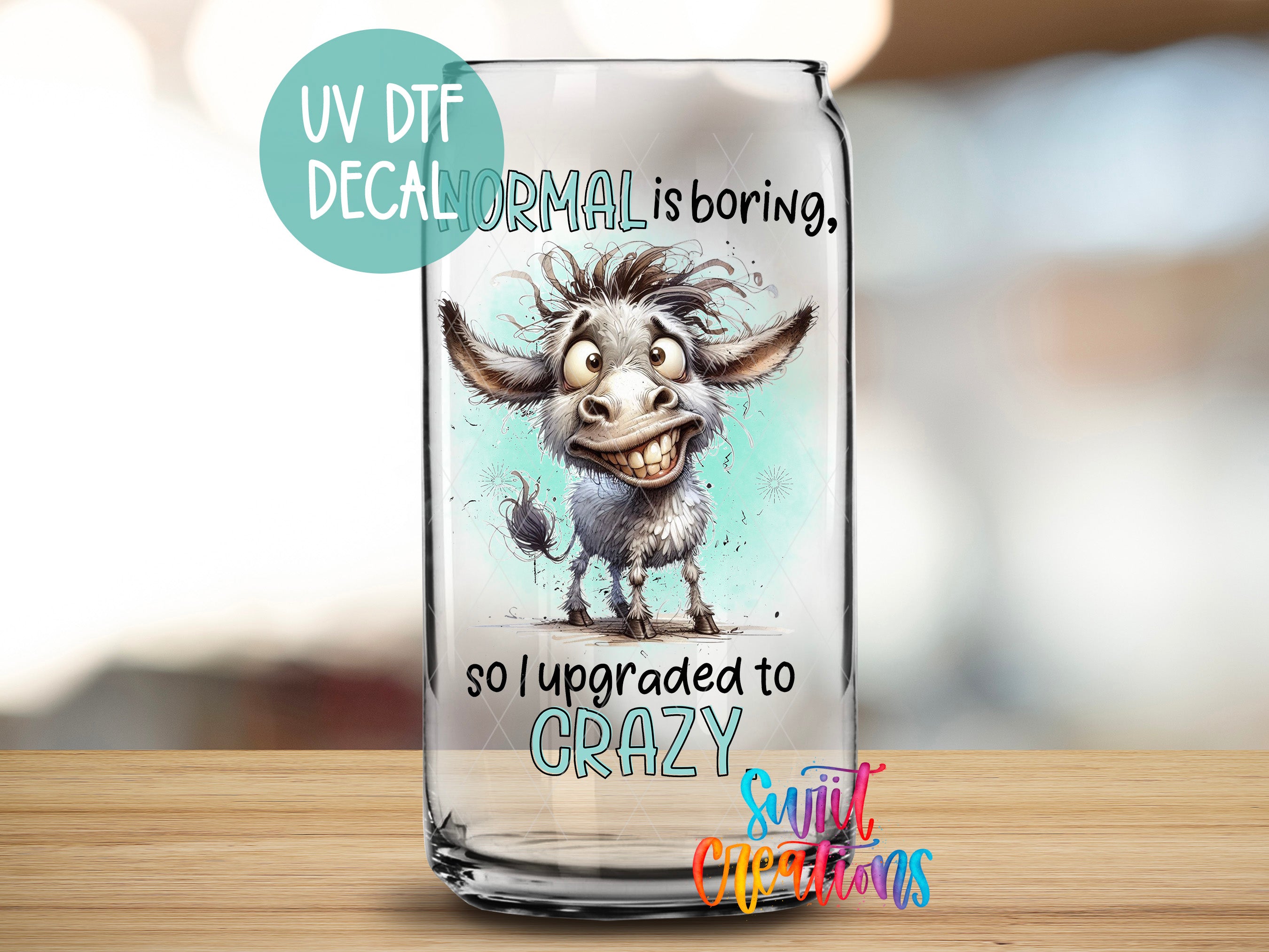 a glass with a picture of a troll on it