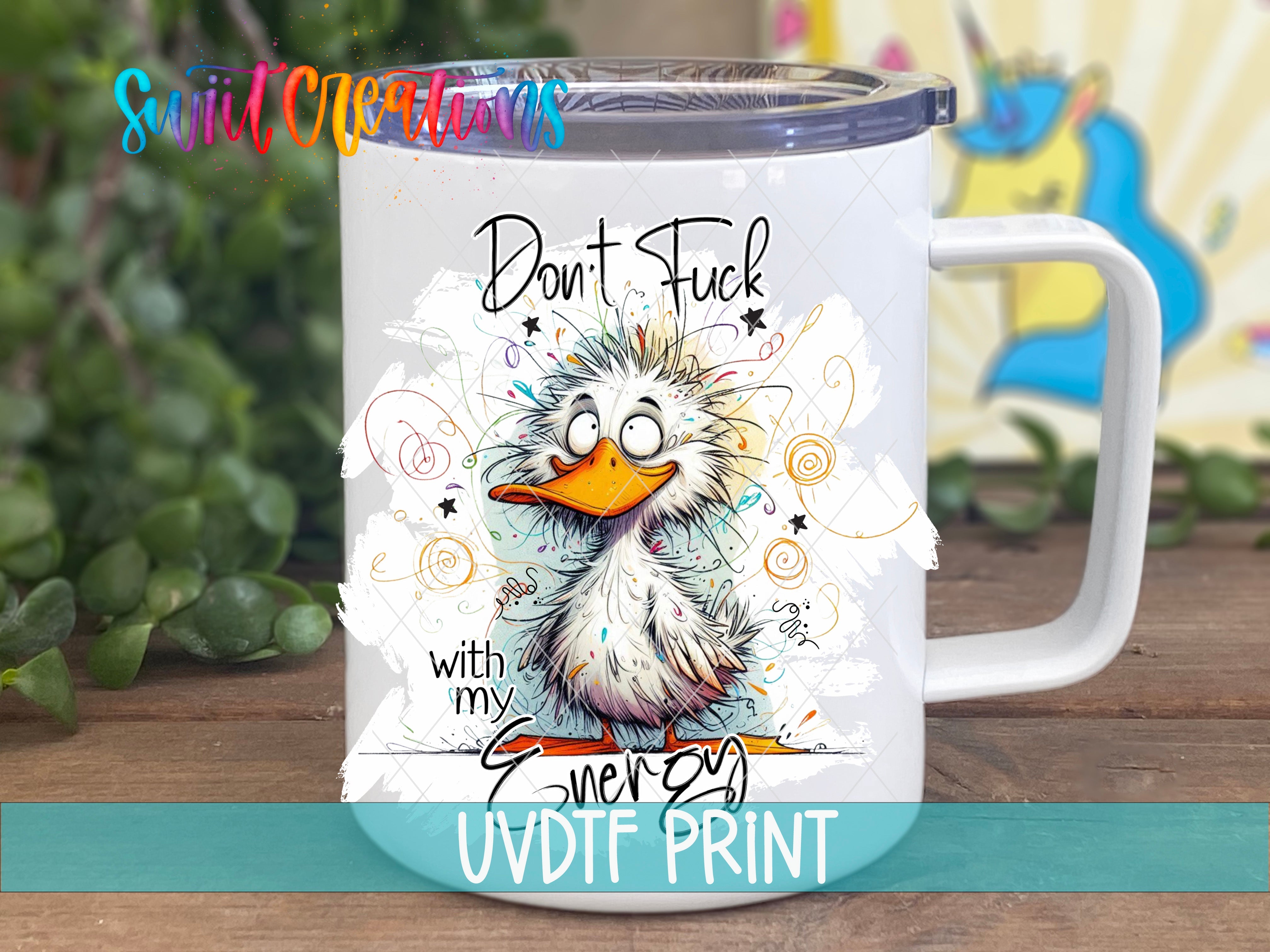 a white coffee mug with a picture of an ostrich on it