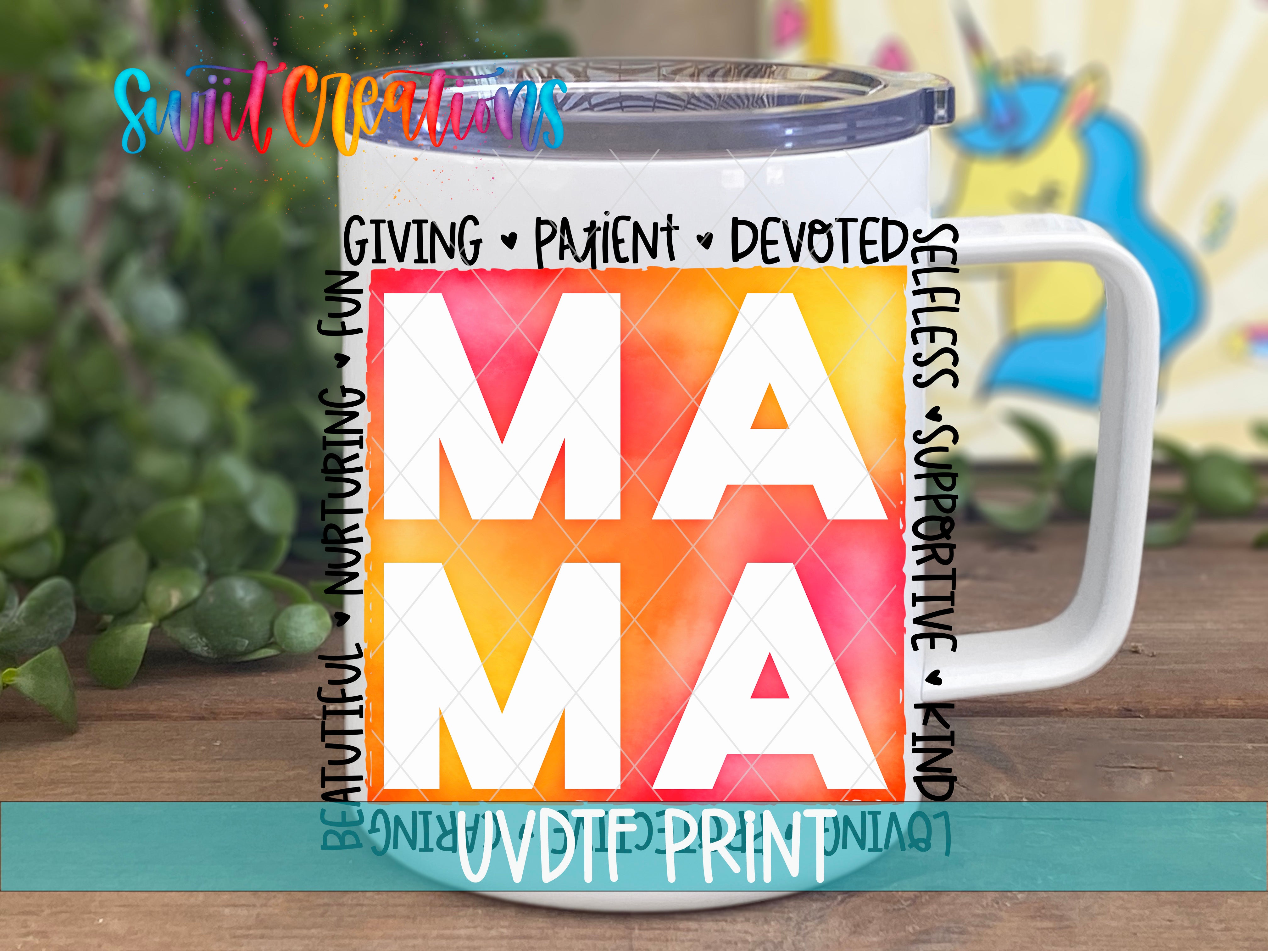 a coffee mug with the words mama printed on it