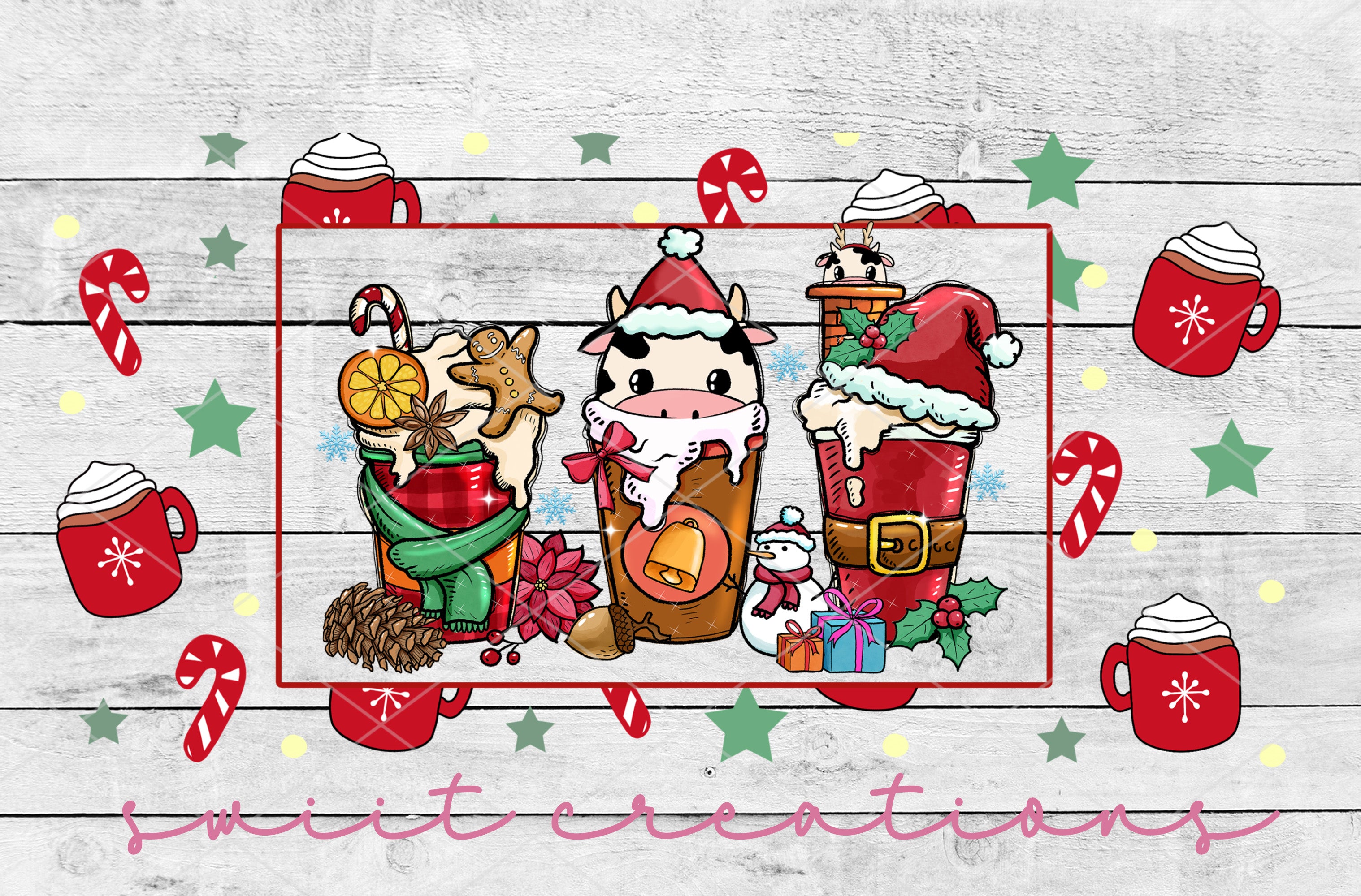 a picture of a christmas scene with a cow