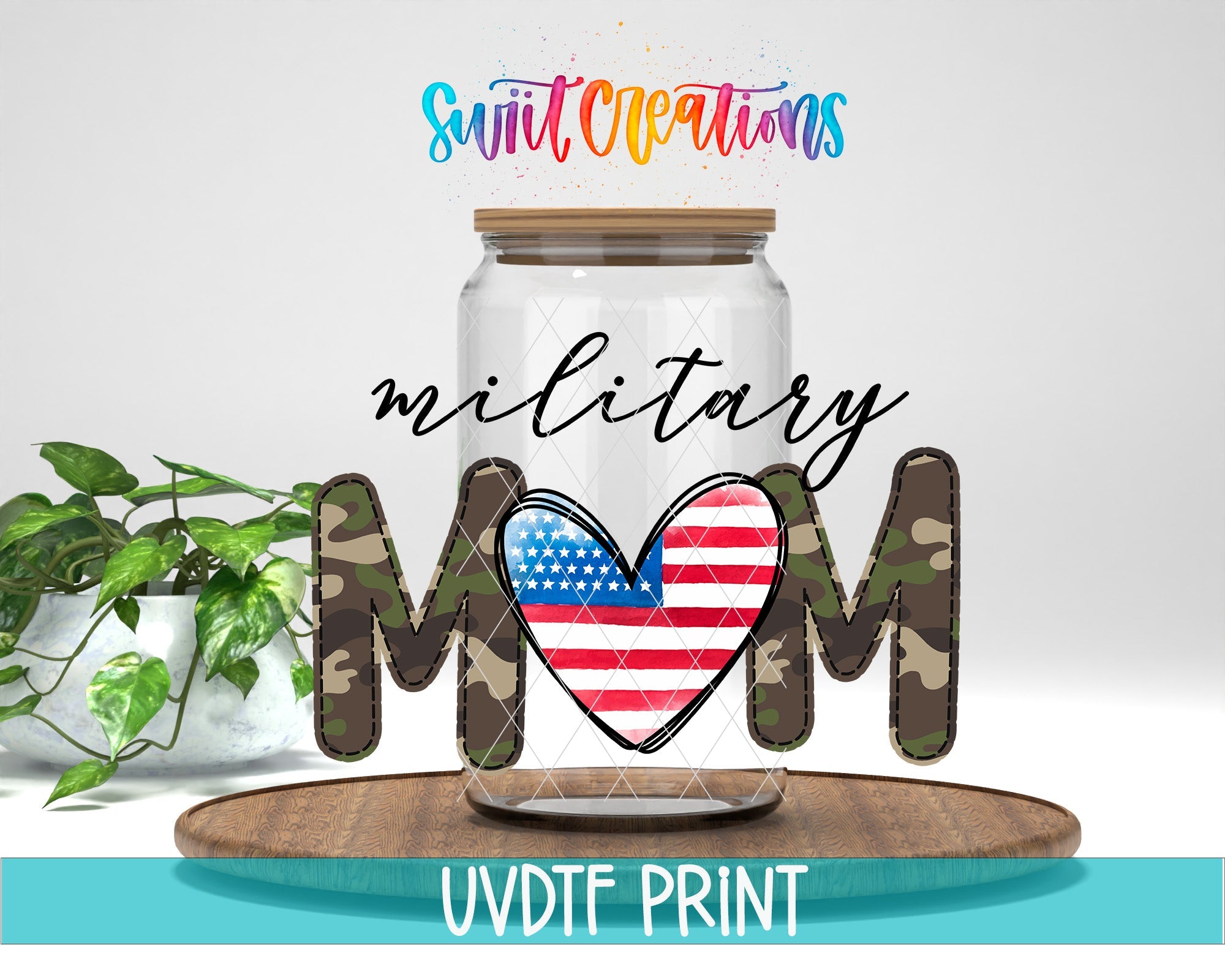 a glass jar filled with a heart and the word military