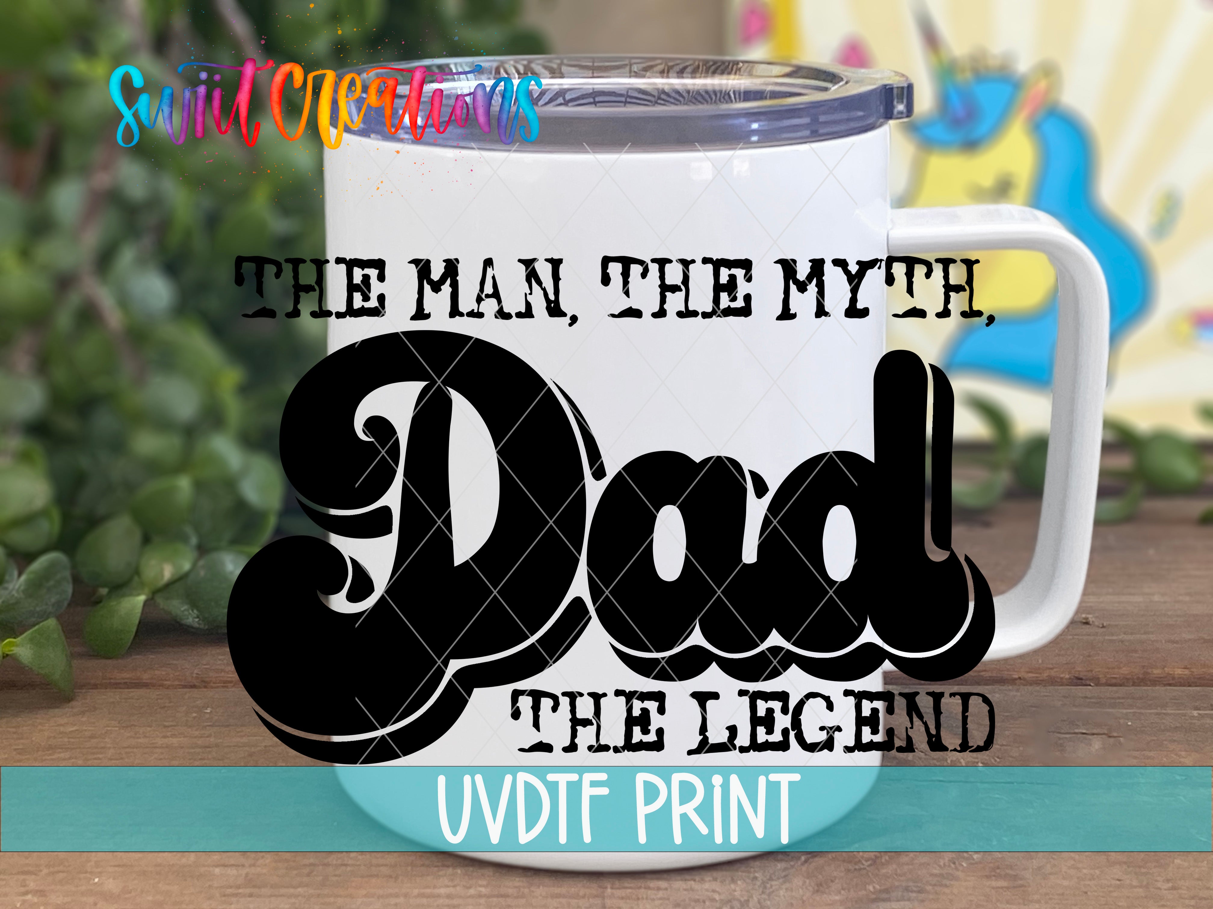 a white coffee mug with the words dad on it