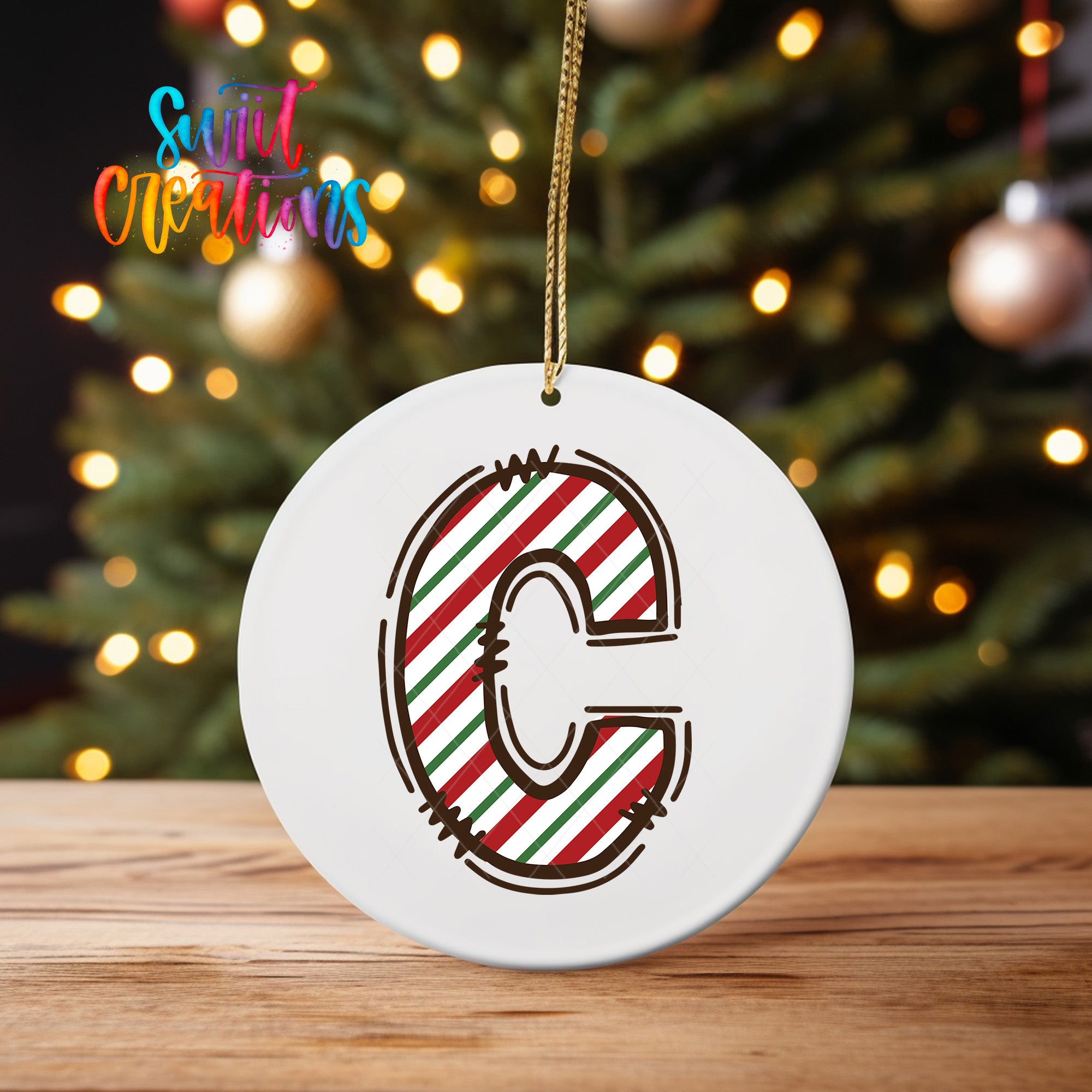 Candy Cane Christmas UV DTF Ornament Decal | Initial Letter Transfer for DIY Holiday Decor | Personalized Alphabet Design | CF01