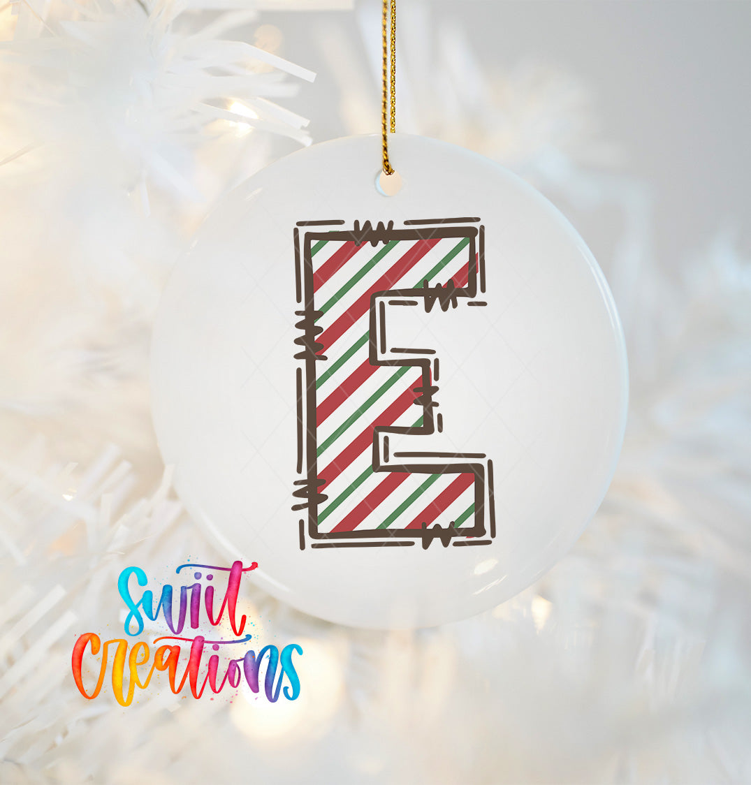 Candy Cane Christmas UV DTF Ornament Decal | Initial Letter Transfer for DIY Holiday Decor | Personalized Alphabet Design | CF01