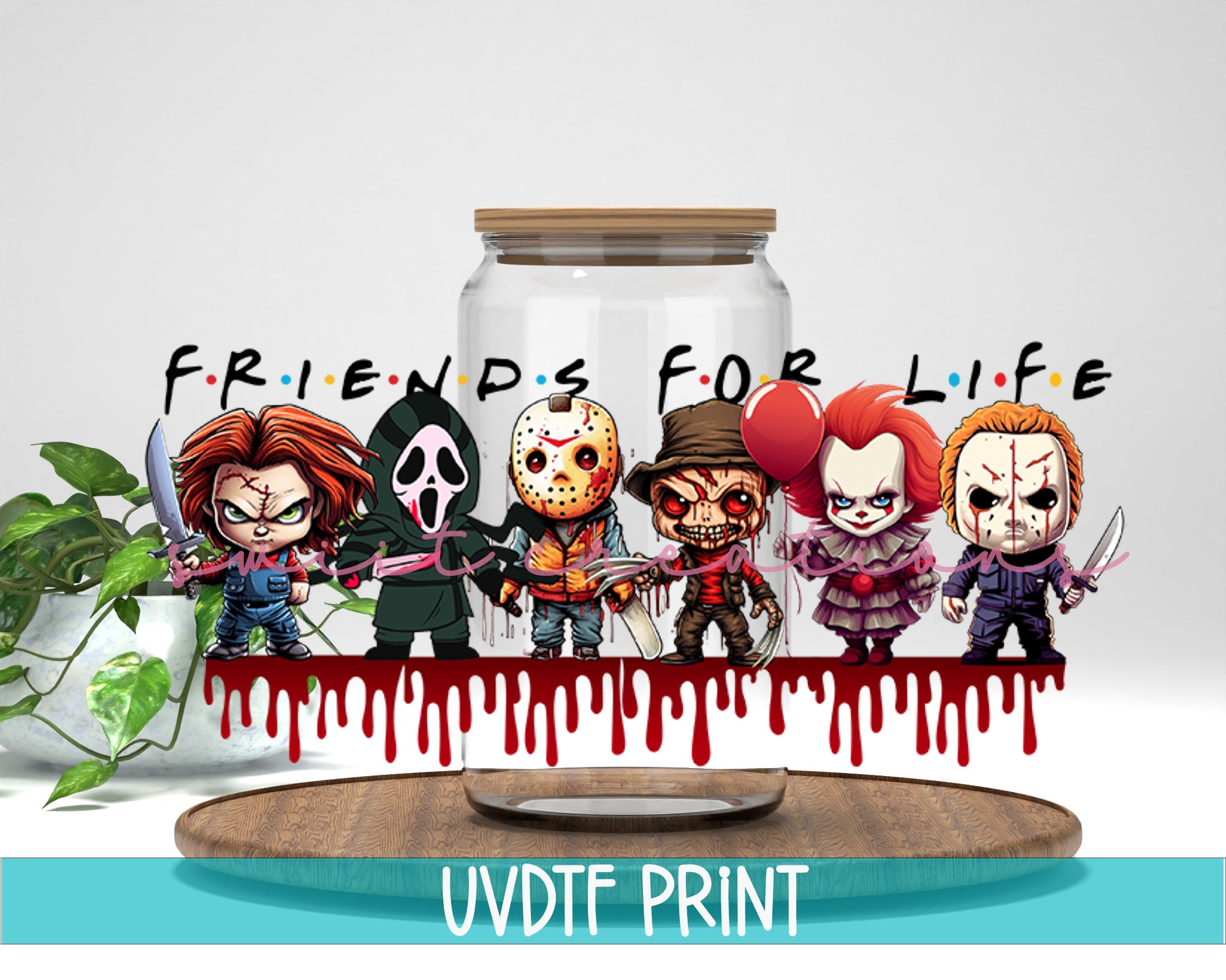 Horror Friends For Life UV DTF Cup Wrap DTF006 9.6w x 4.15h
