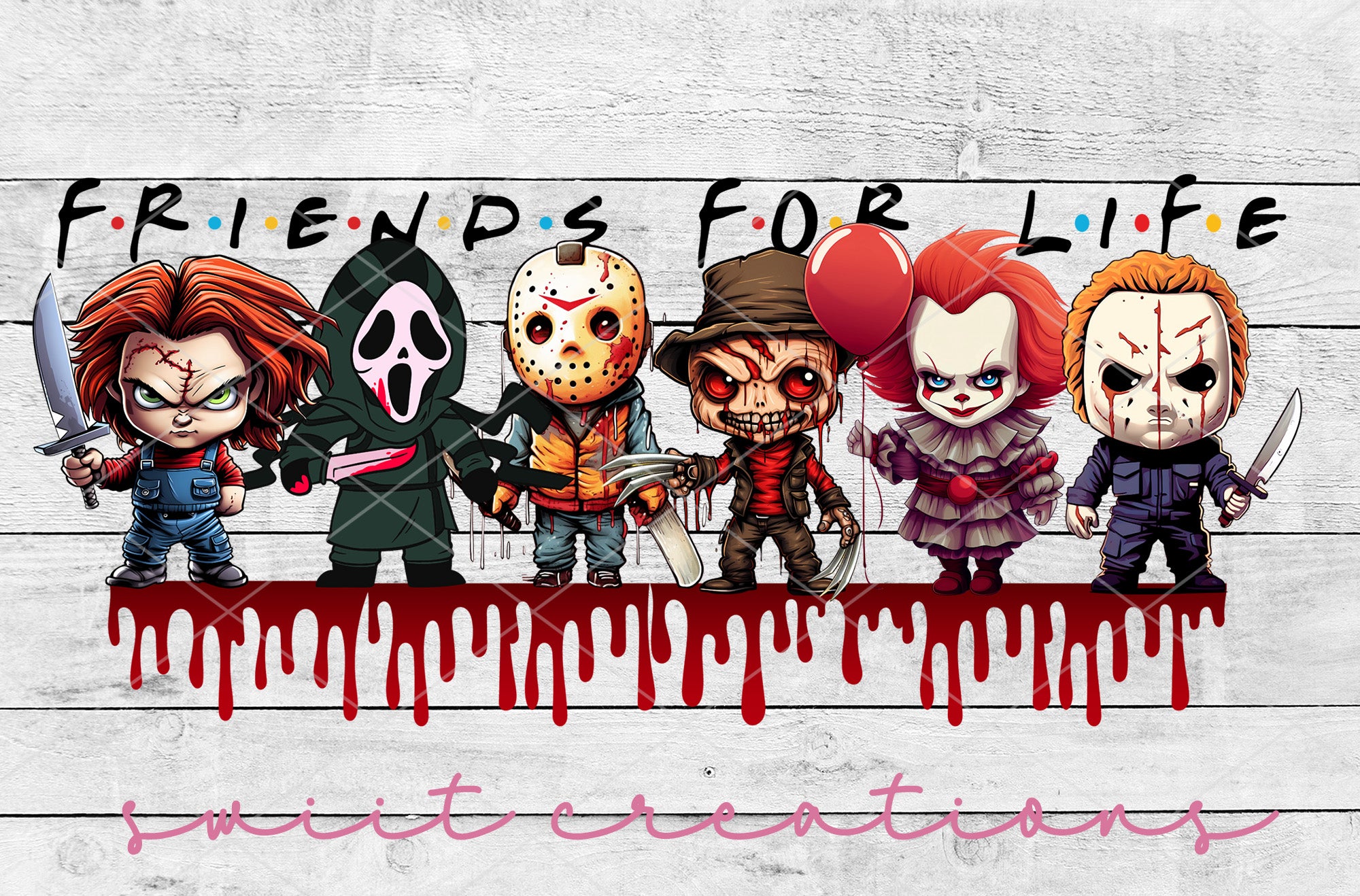 Horror Friends For Life UV DTF Cup Wrap DTF006 9.6w x 4.15h