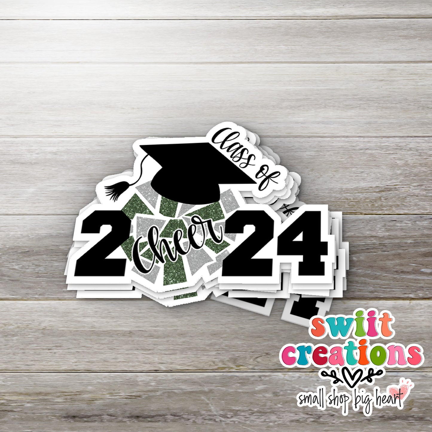 Cheer Class of 2024 Waterproof Sticker Green and Silver (SS771)
