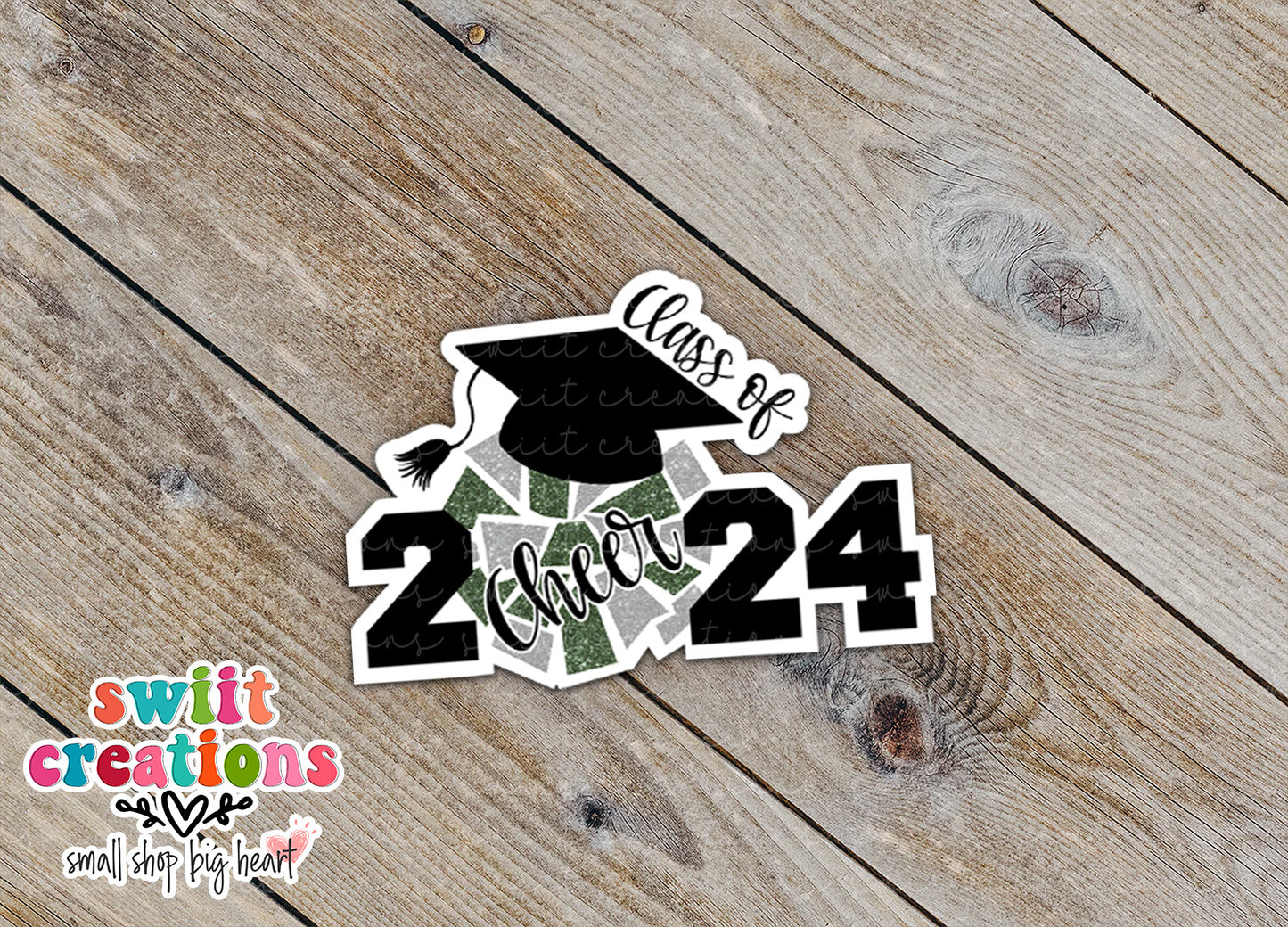 Cheer Class of 2024 Waterproof Sticker Green and Silver (SS771)