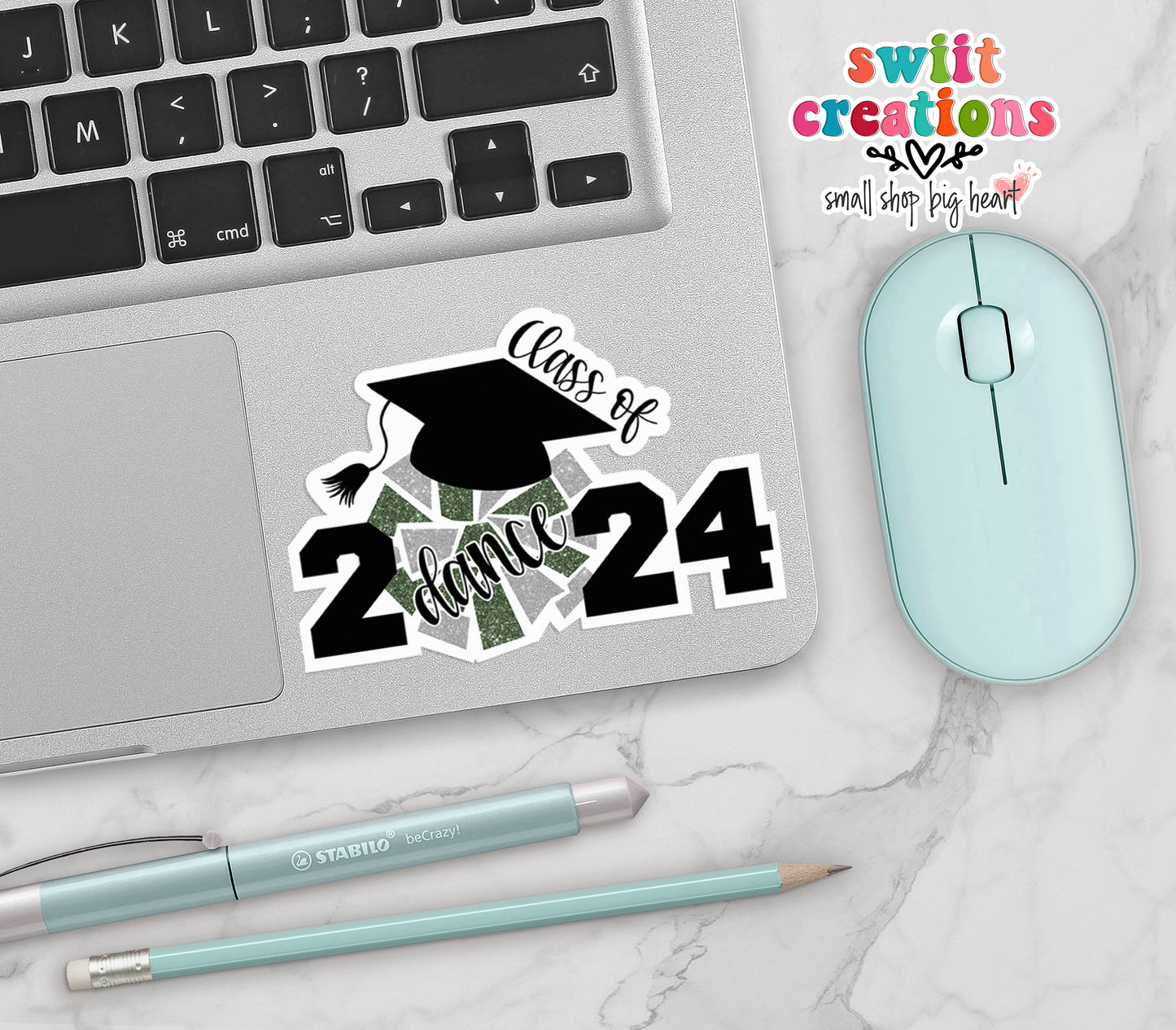 Cheer Dance of 2024 Waterproof Sticker Green and Silver (SS770)