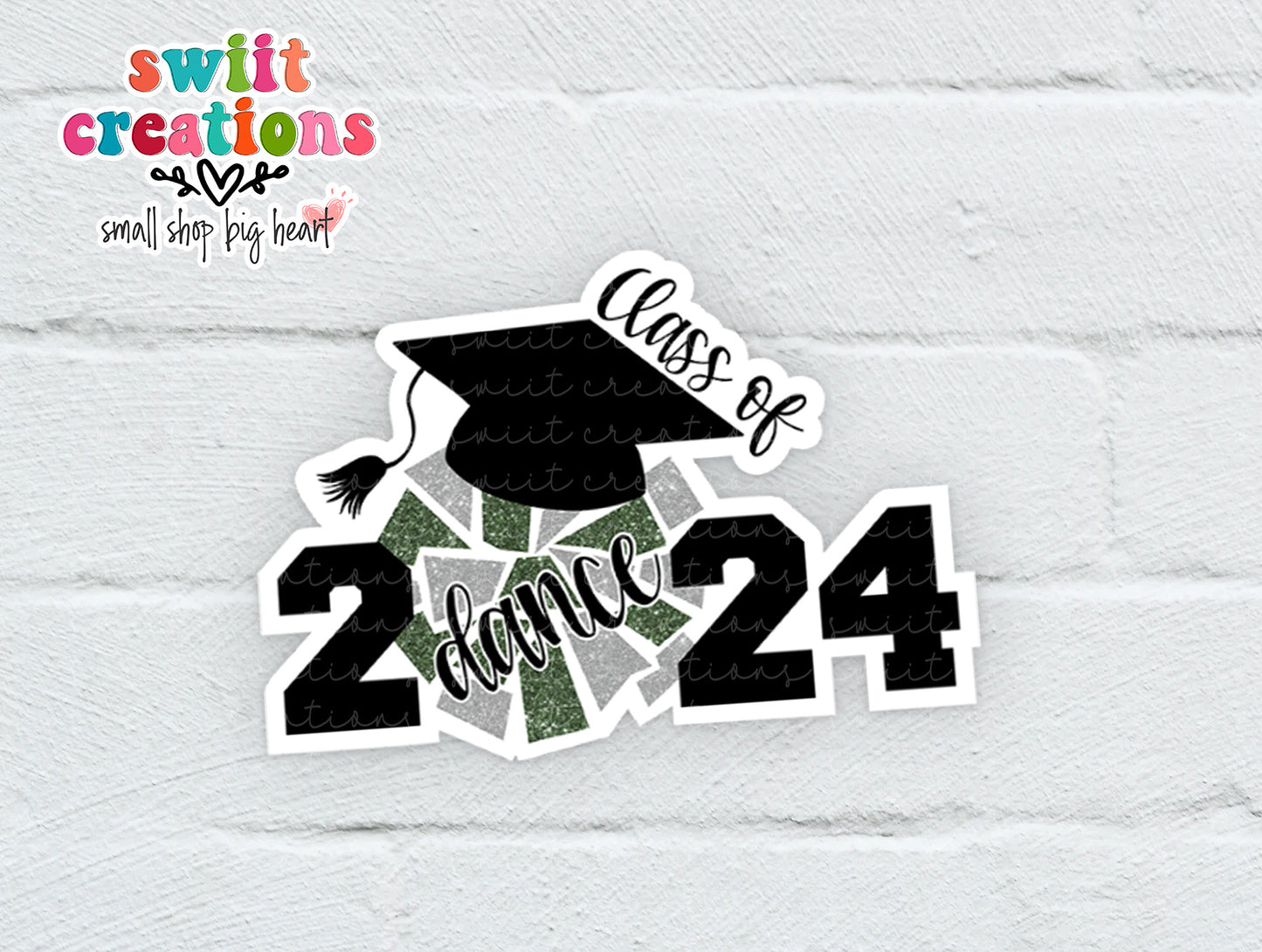 Cheer Dance of 2024 Waterproof Sticker Green and Silver (SS770)