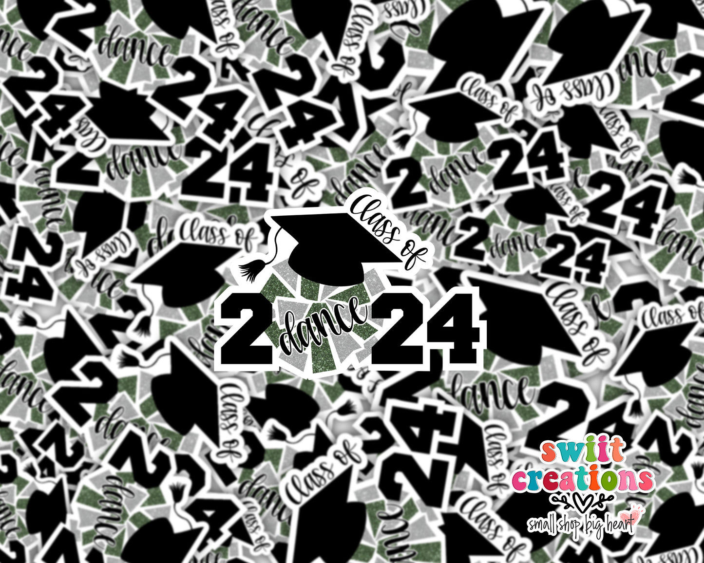 Cheer Dance of 2024 Waterproof Sticker Green and Silver (SS770)
