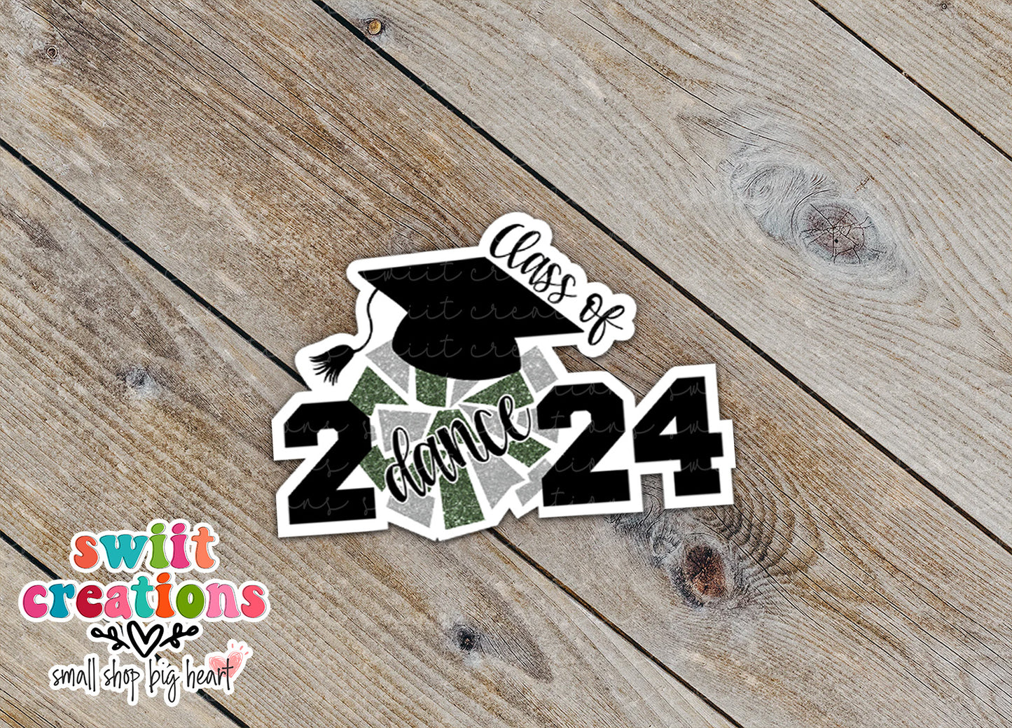 Cheer Dance of 2024 Waterproof Sticker Green and Silver (SS770)