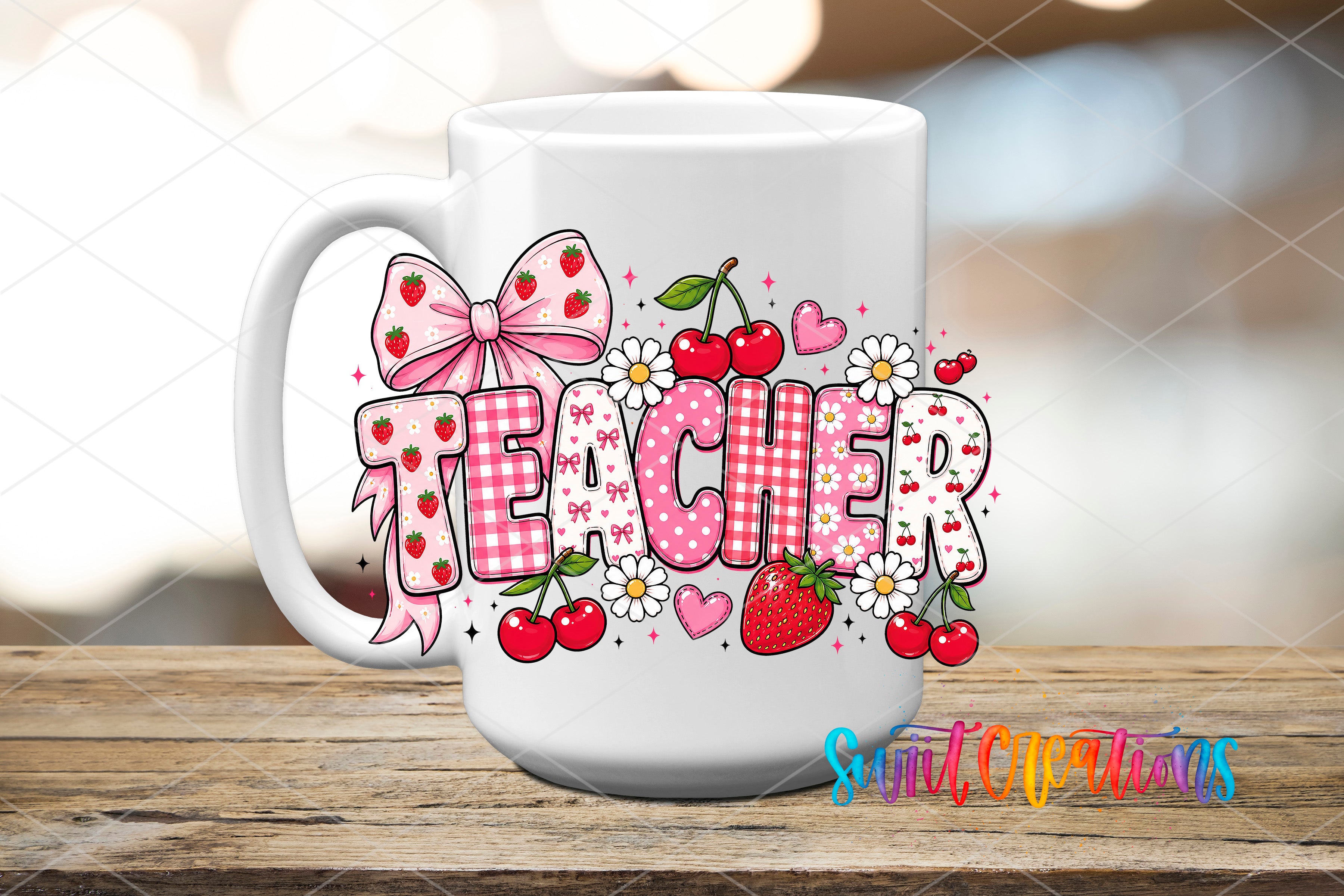 Teacher Strawberry UV DTF transfer ceramic mug mockup