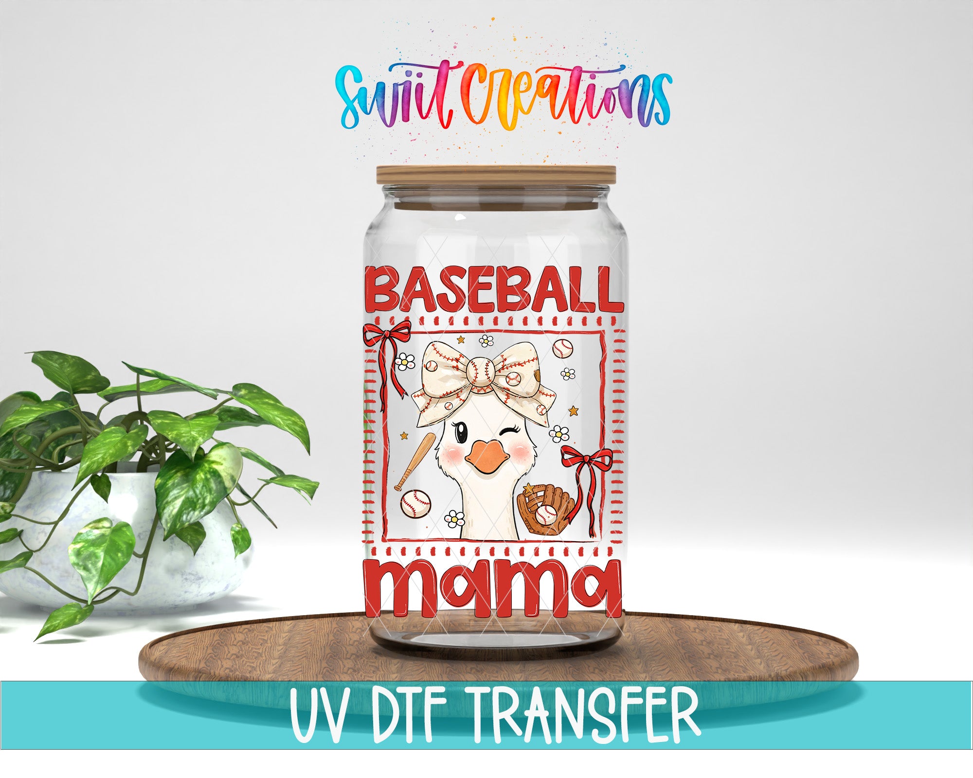 Baseball Mama Goose UV DTF transfer jar mockup