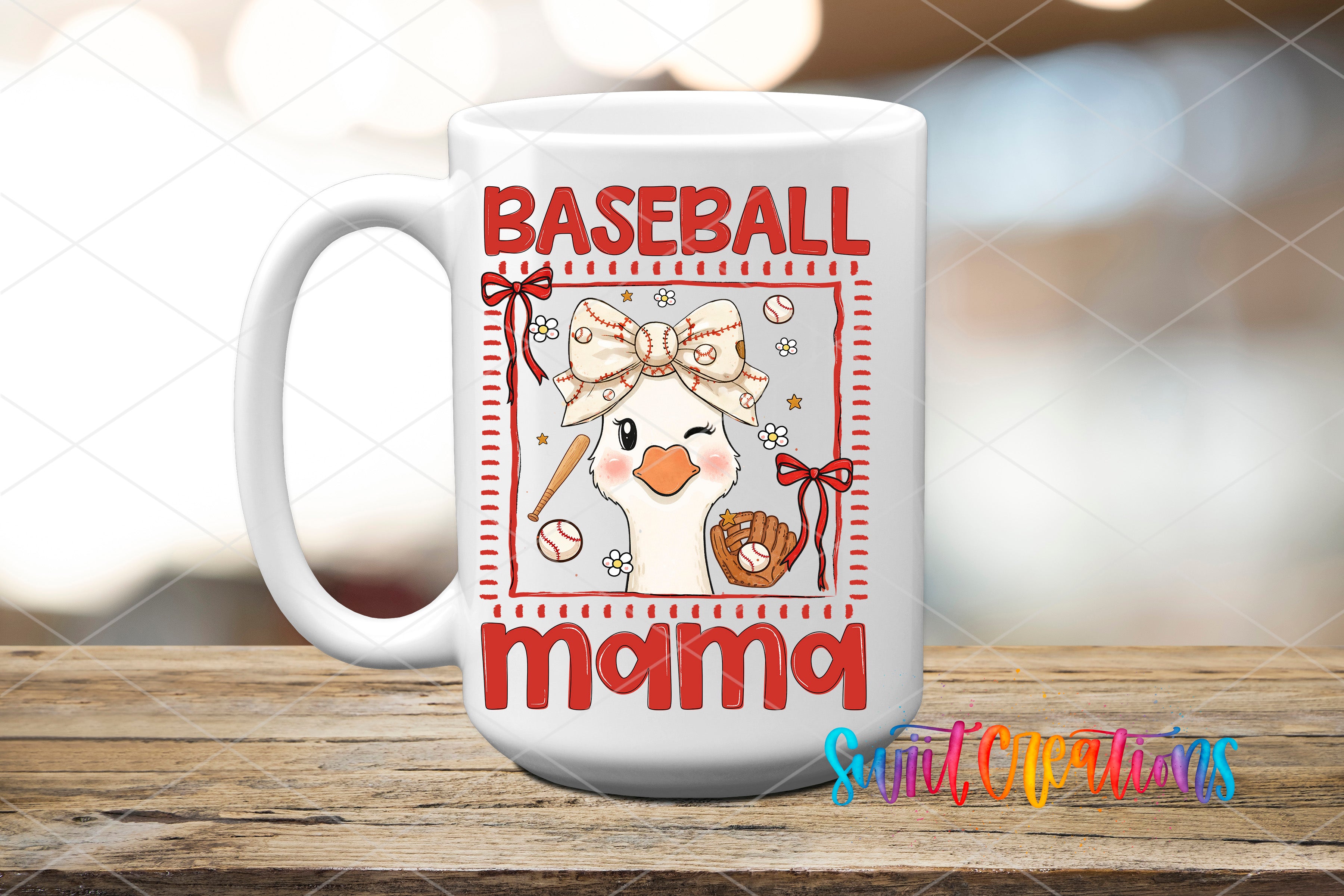 Baseball Mama Goose UV DTF transfer ceramic mug mockup