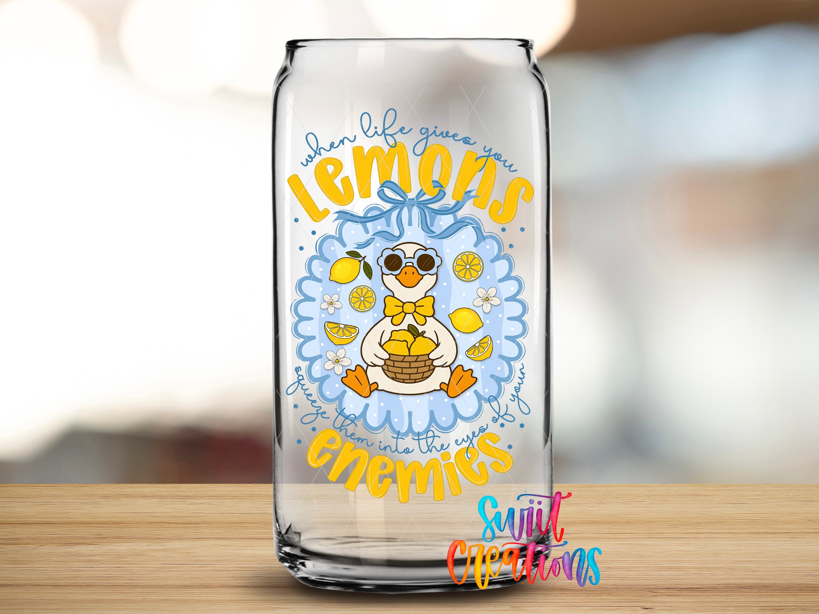 When Life Gives You Lemons UV DTF transfer clear glass cup mockup