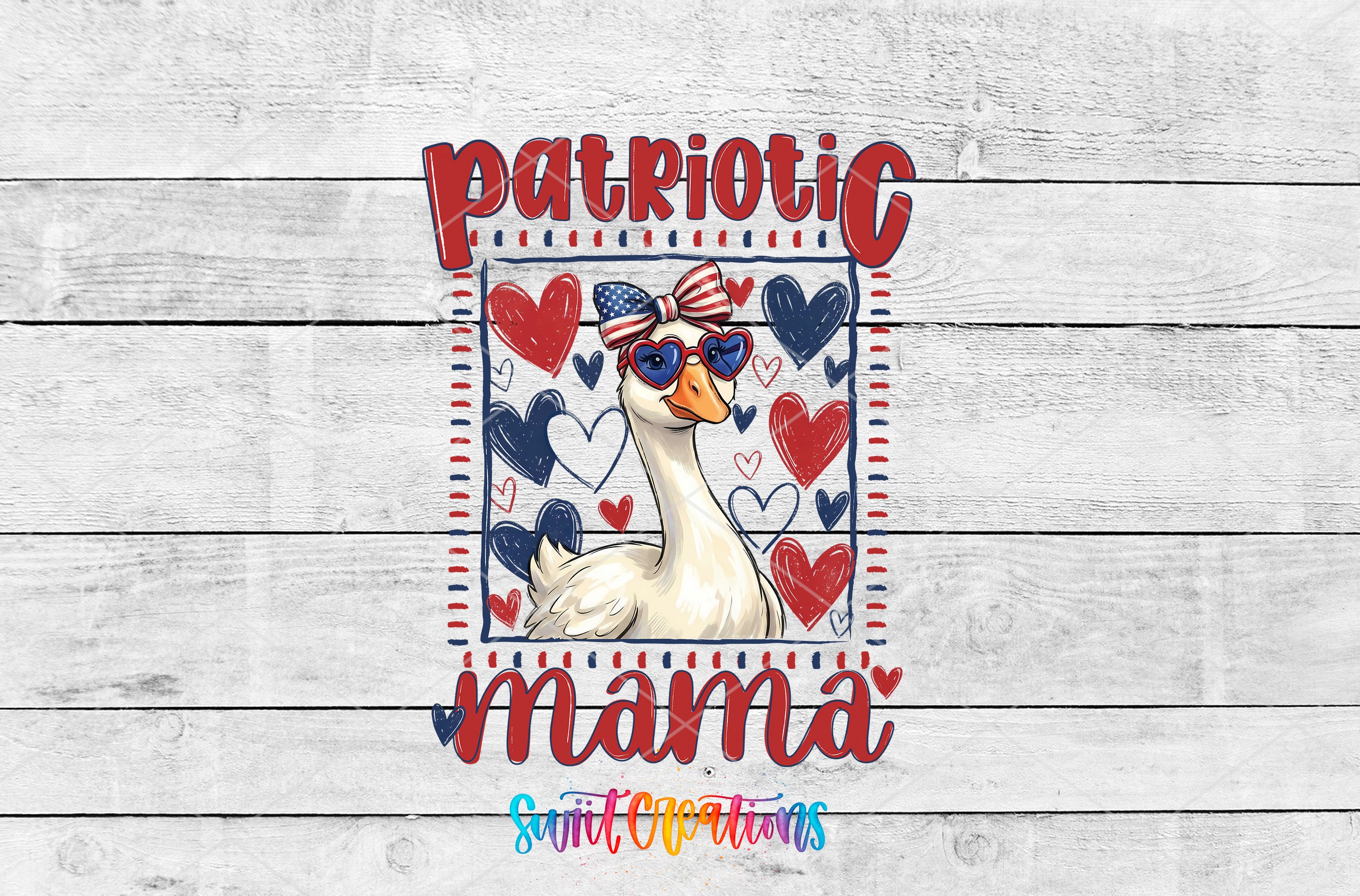 Patriotic Mama UV DTF transfer artwork preview on white wood