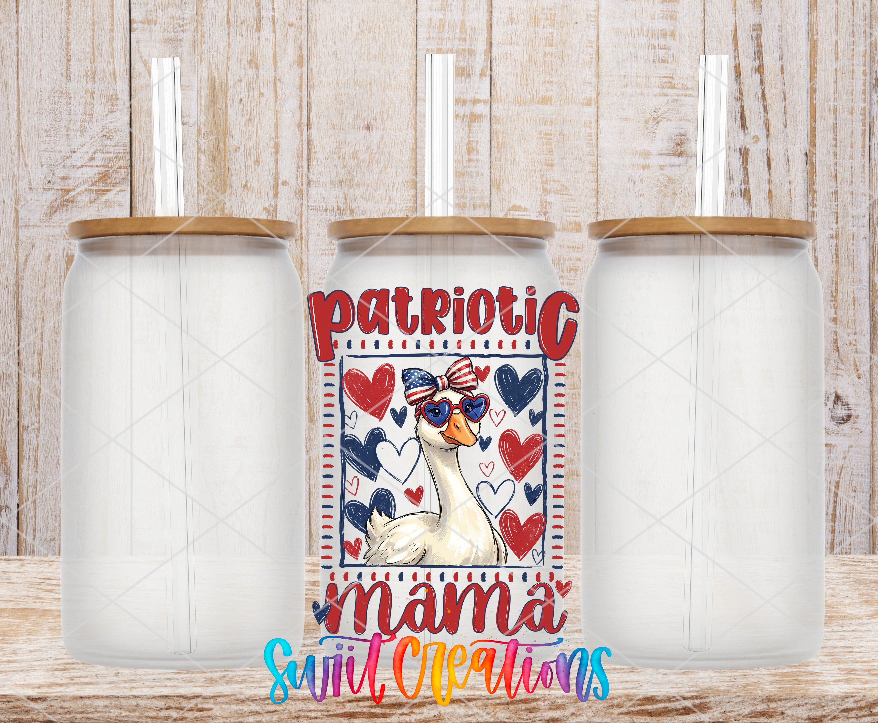 Patriotic Mama UV DTF transfer glass tumbler set mockup