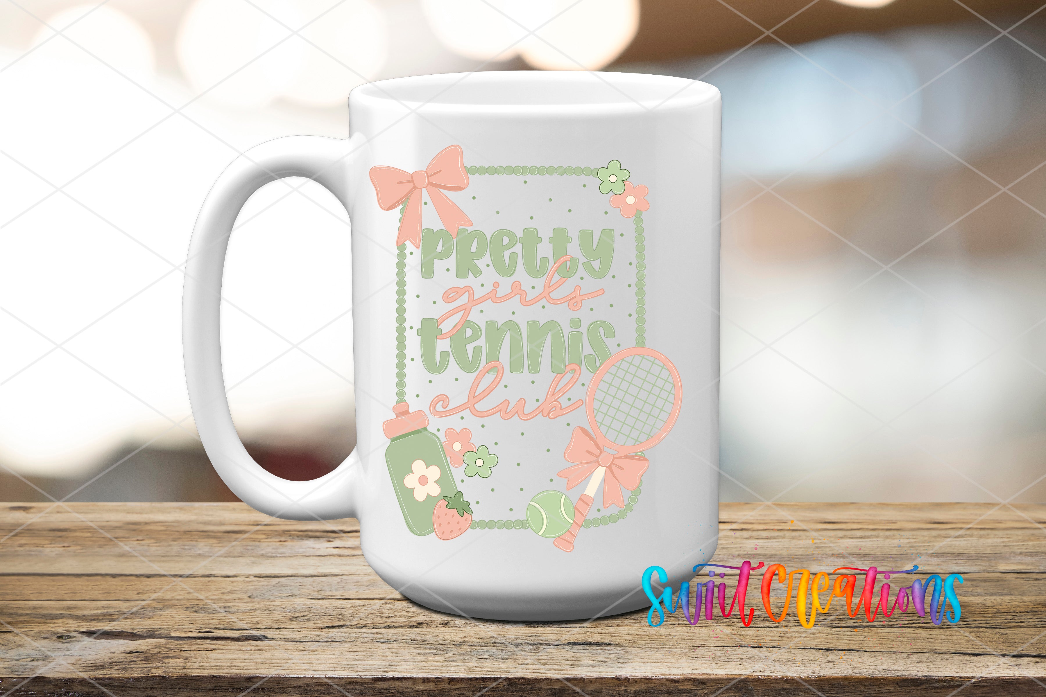 Pretty Girls Tennis Club UV DTF transfer ceramic mug mockup