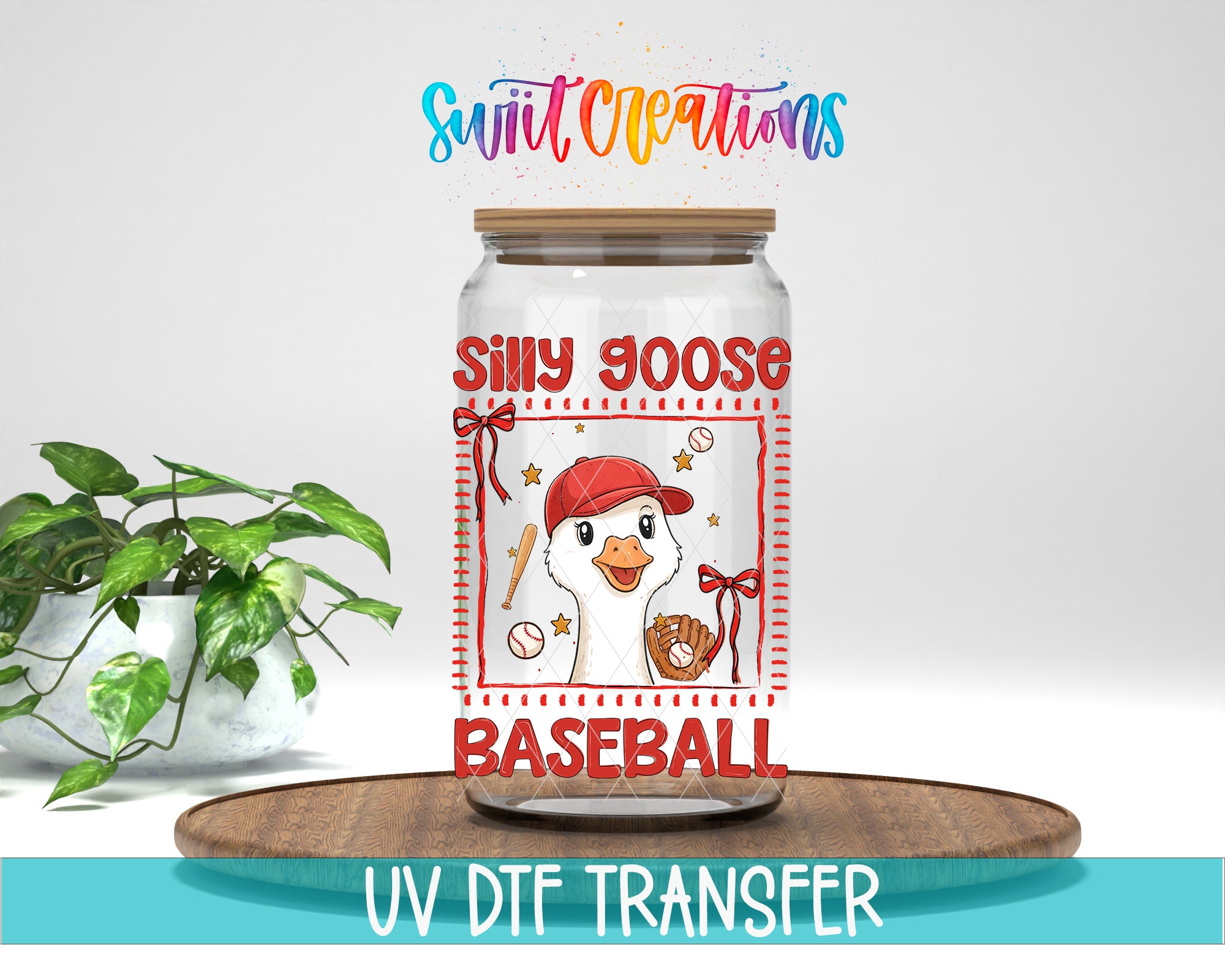 Silly Goose Baseball UV DTF transfer jar mockup