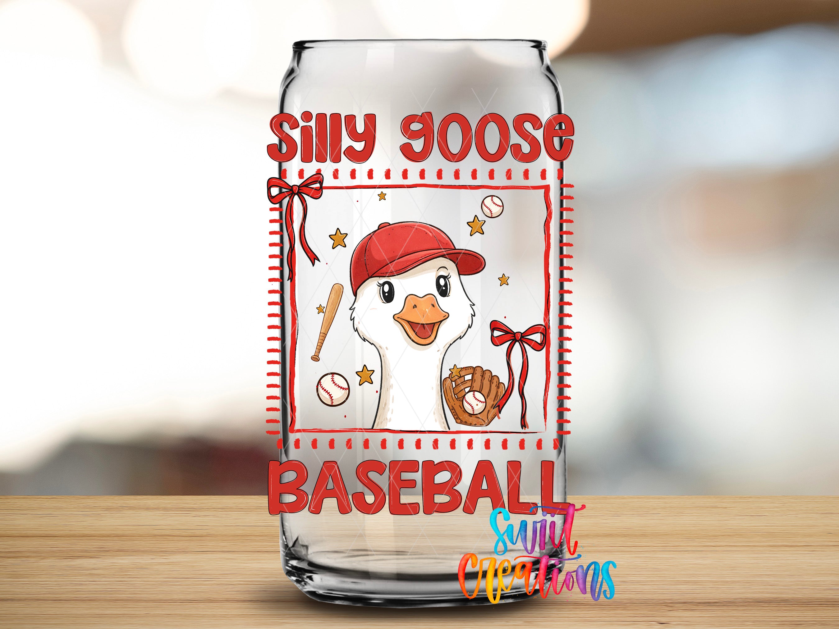 Silly Goose Baseball UV DTF transfer clear glass cup mockup