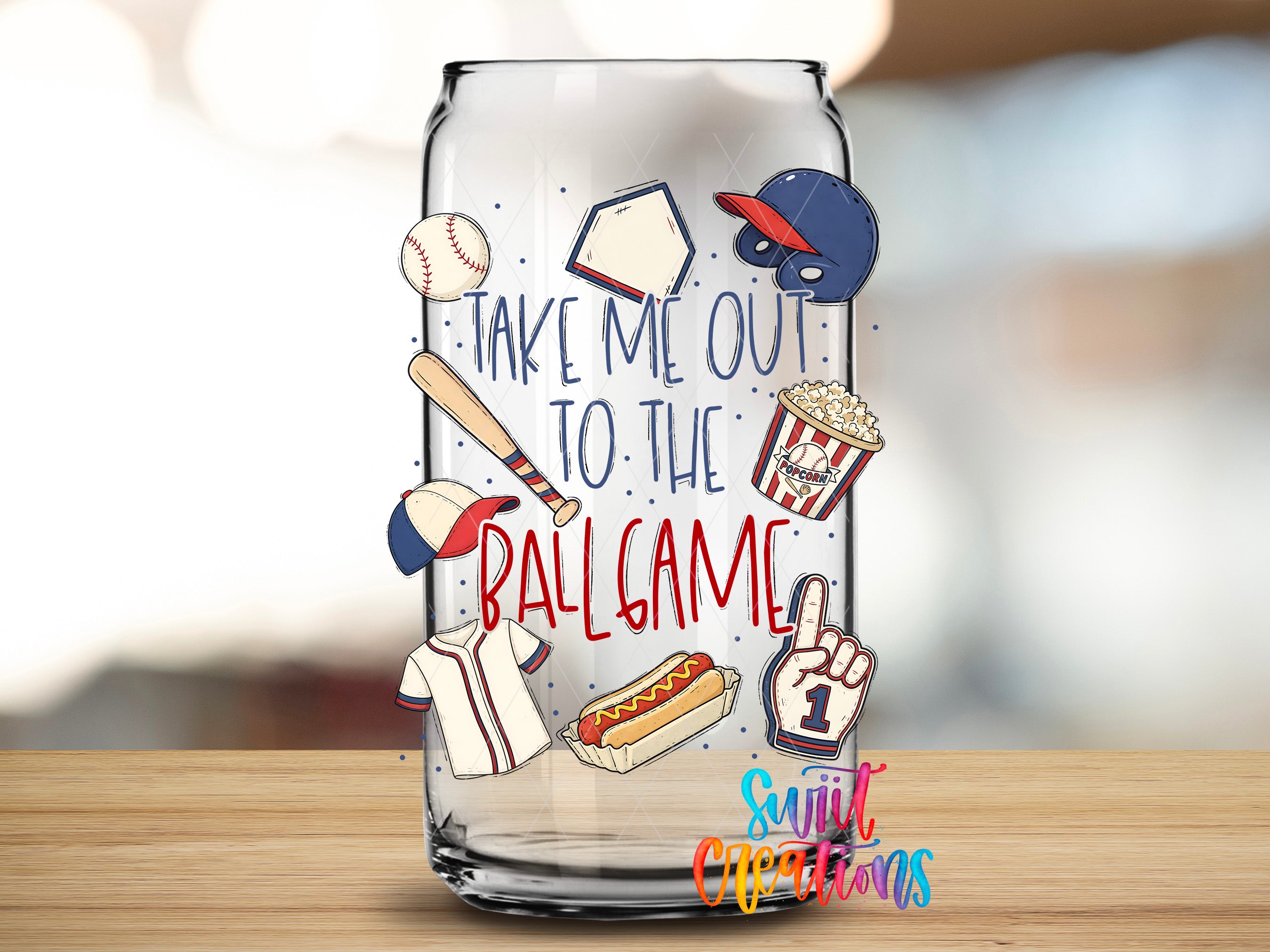 Take Me Out To the Ball Game UV DTF transfer clear glass cup mockup