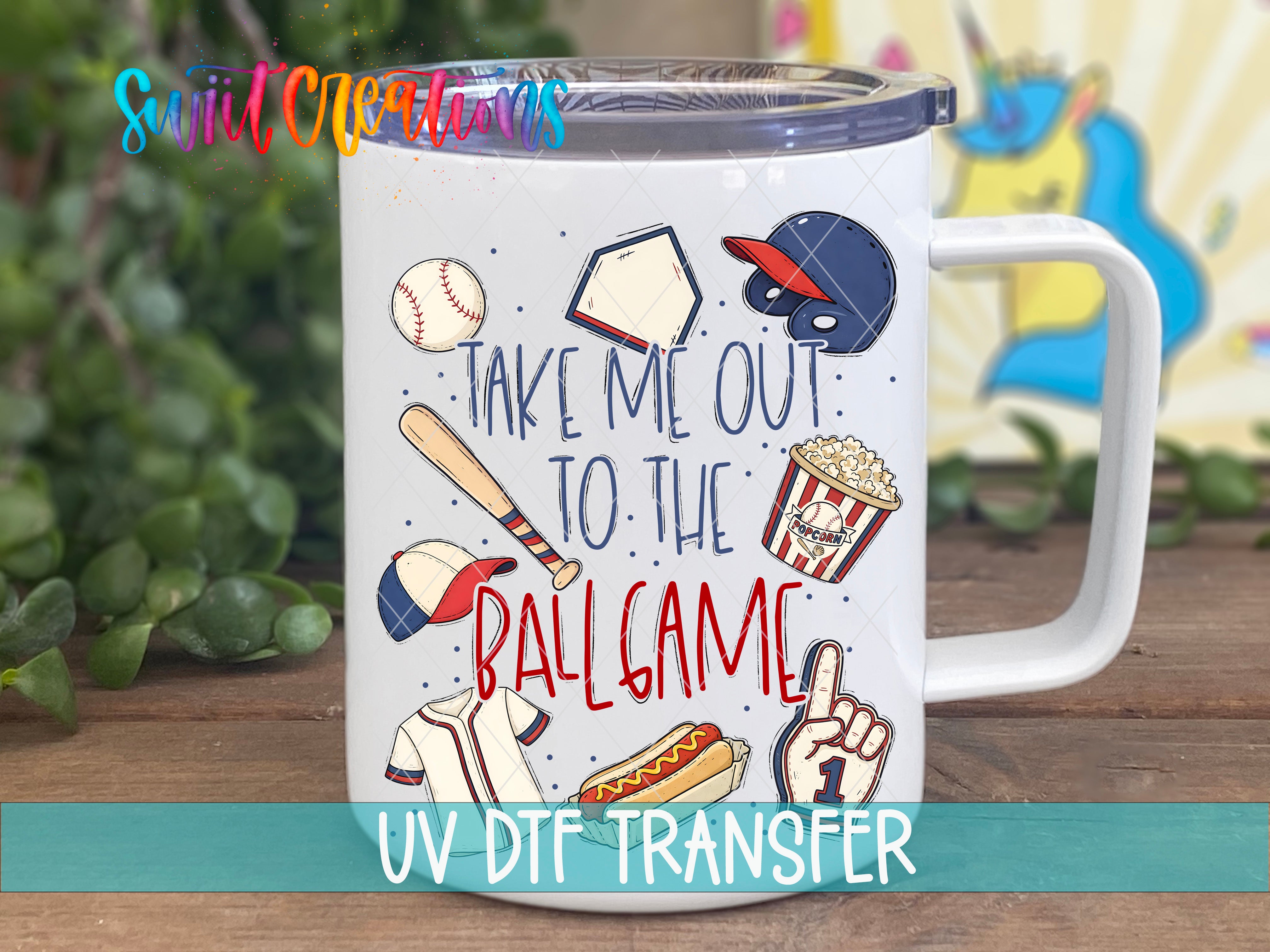 Take Me Out To the Ball Game UV DTF transfer handled travel mug mockup