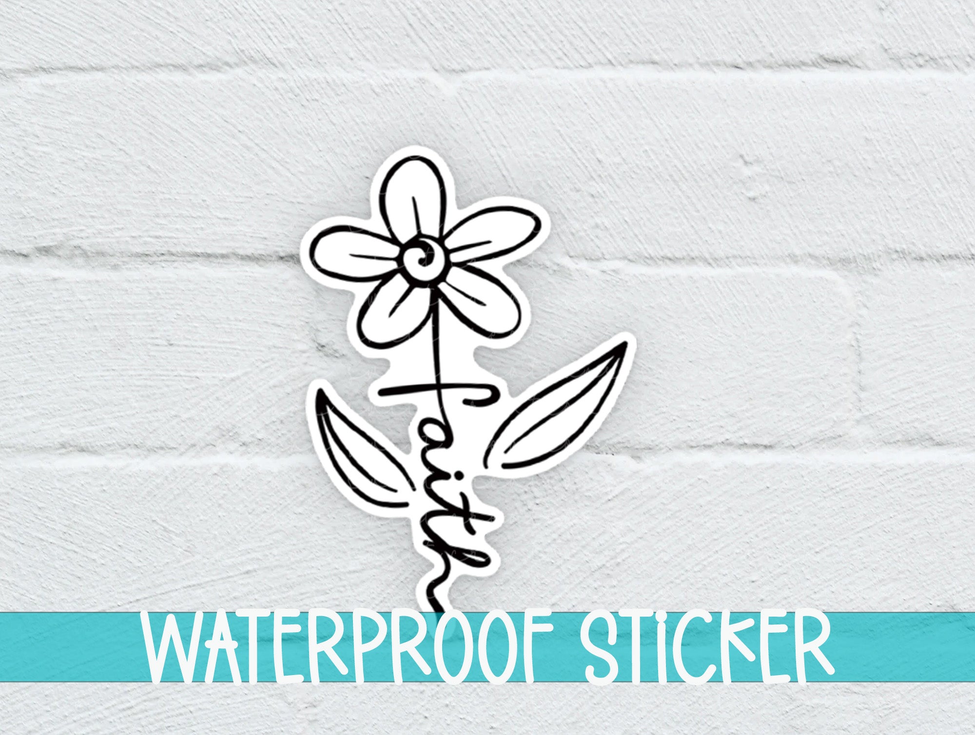 a sticker of a flower on a white brick wall