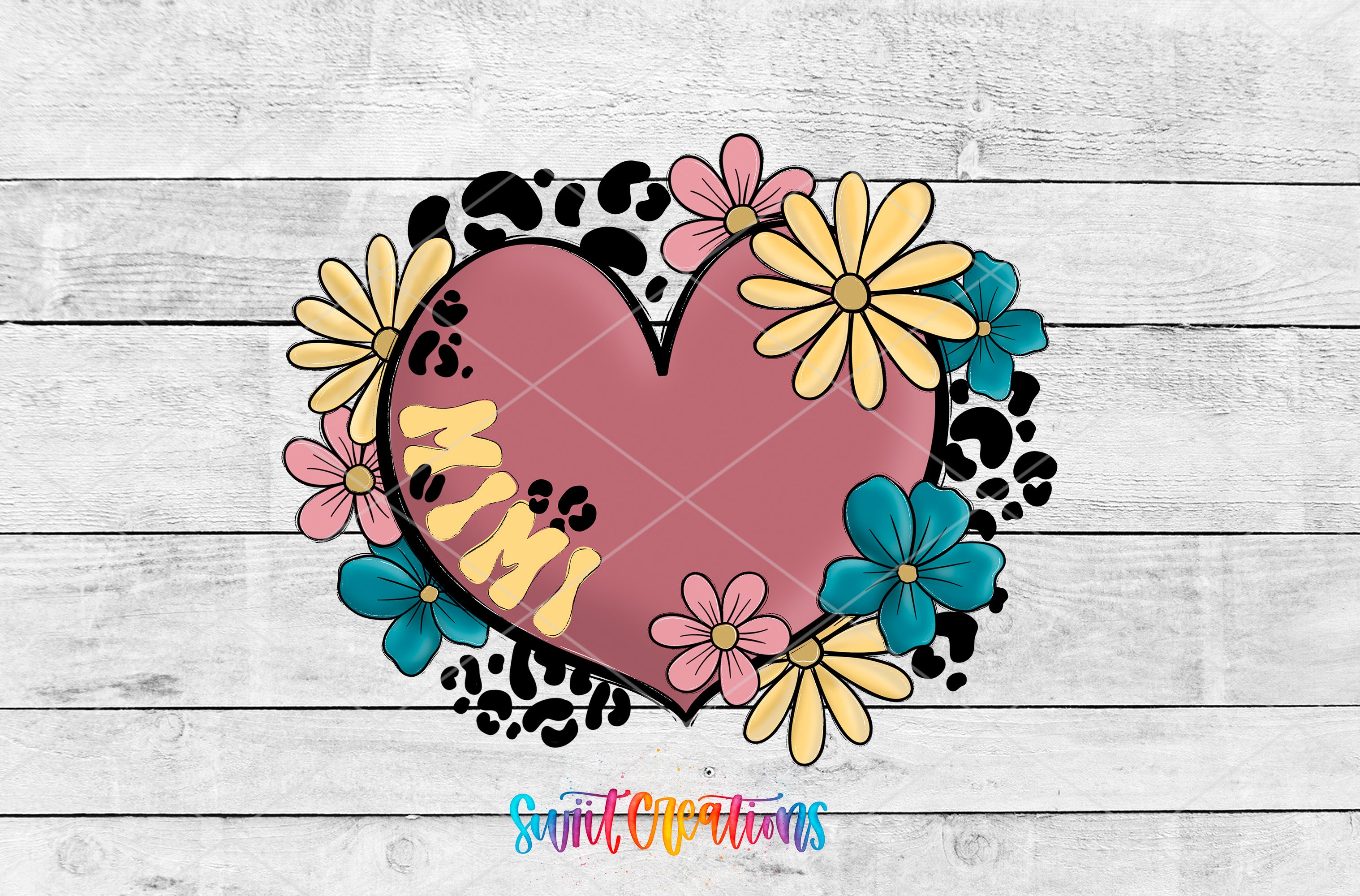 Swiit Creations UV DTF Floral Heart Mimi transfer shown as the full artwork preview