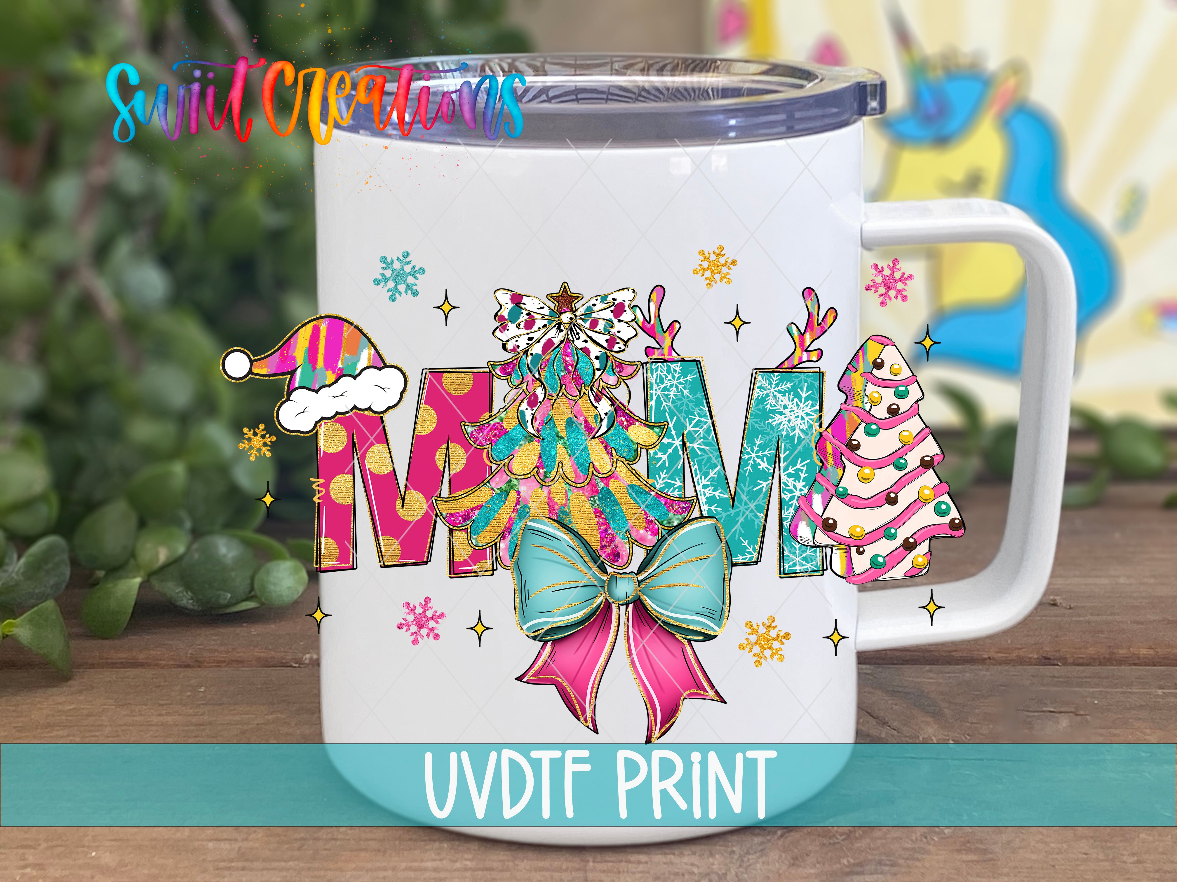a ceramic mug with the word mom painted on it