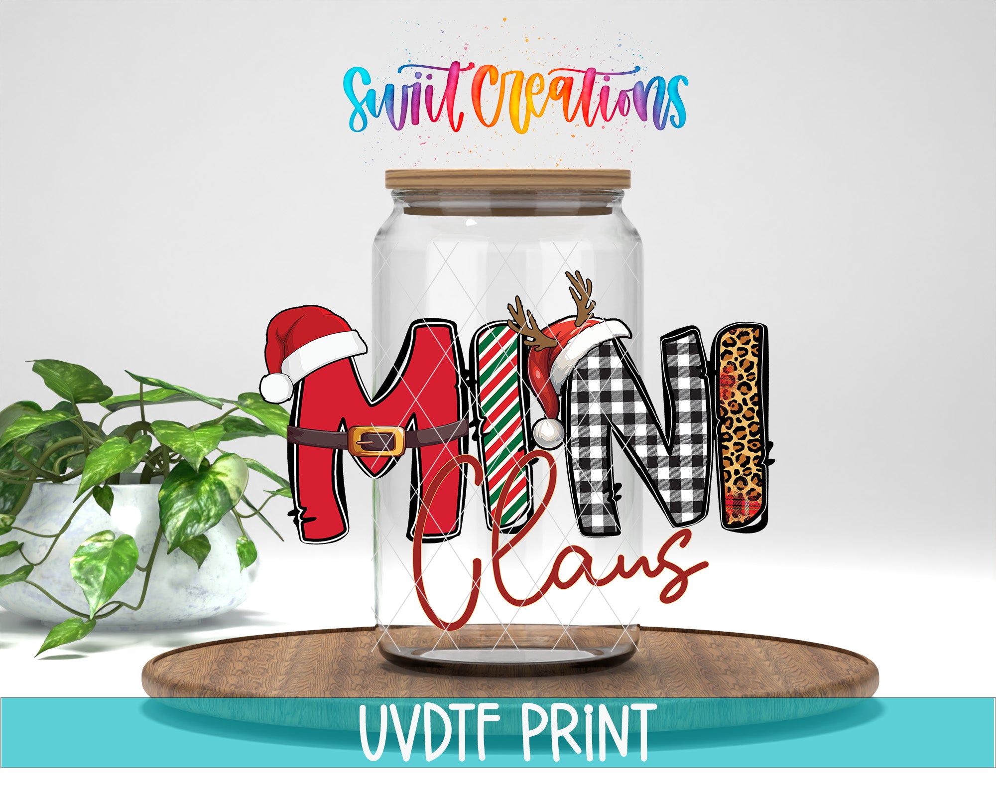 a glass jar filled with a christmas decoration