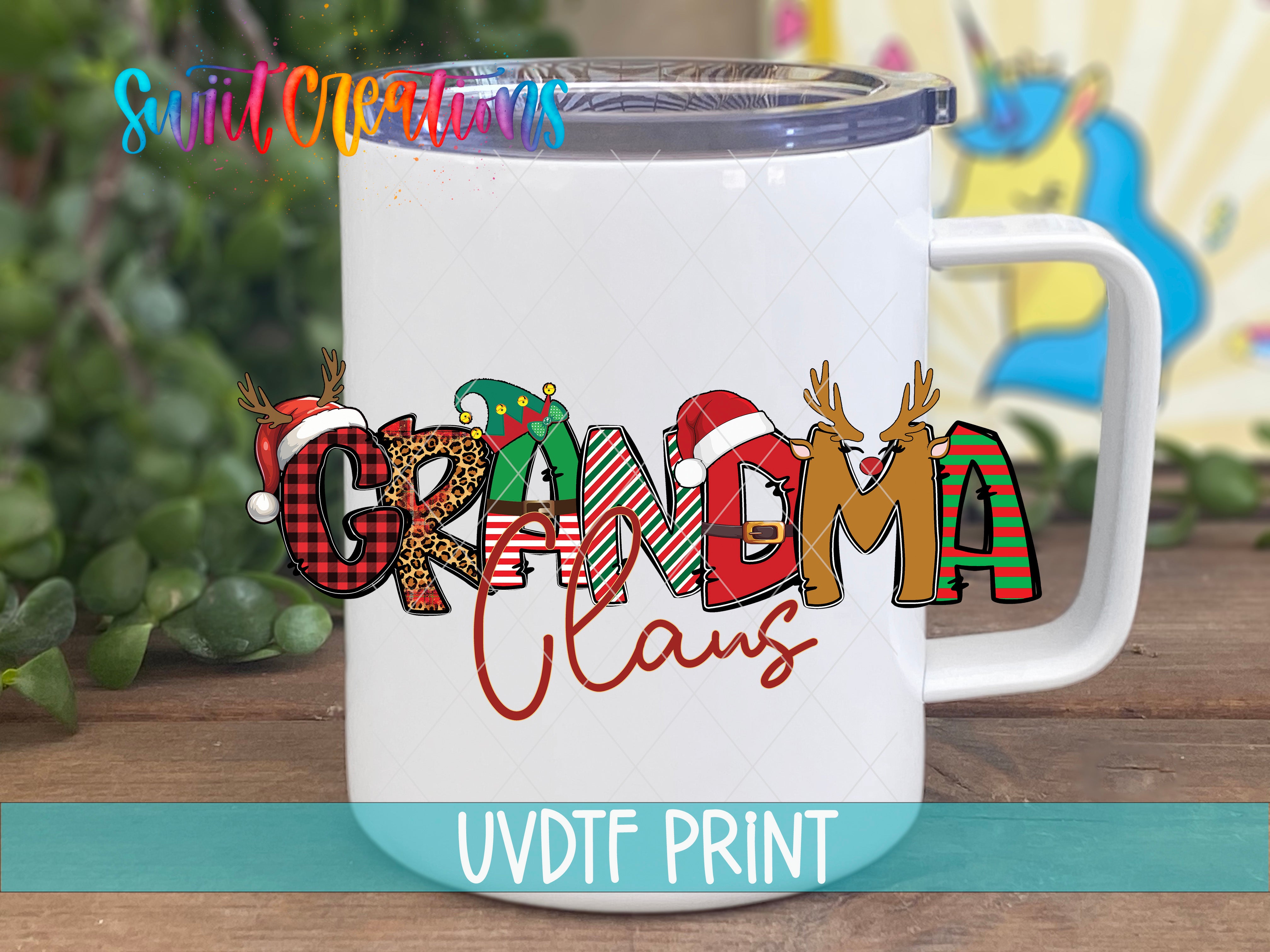 a white coffee mug with the words grandma claus on it