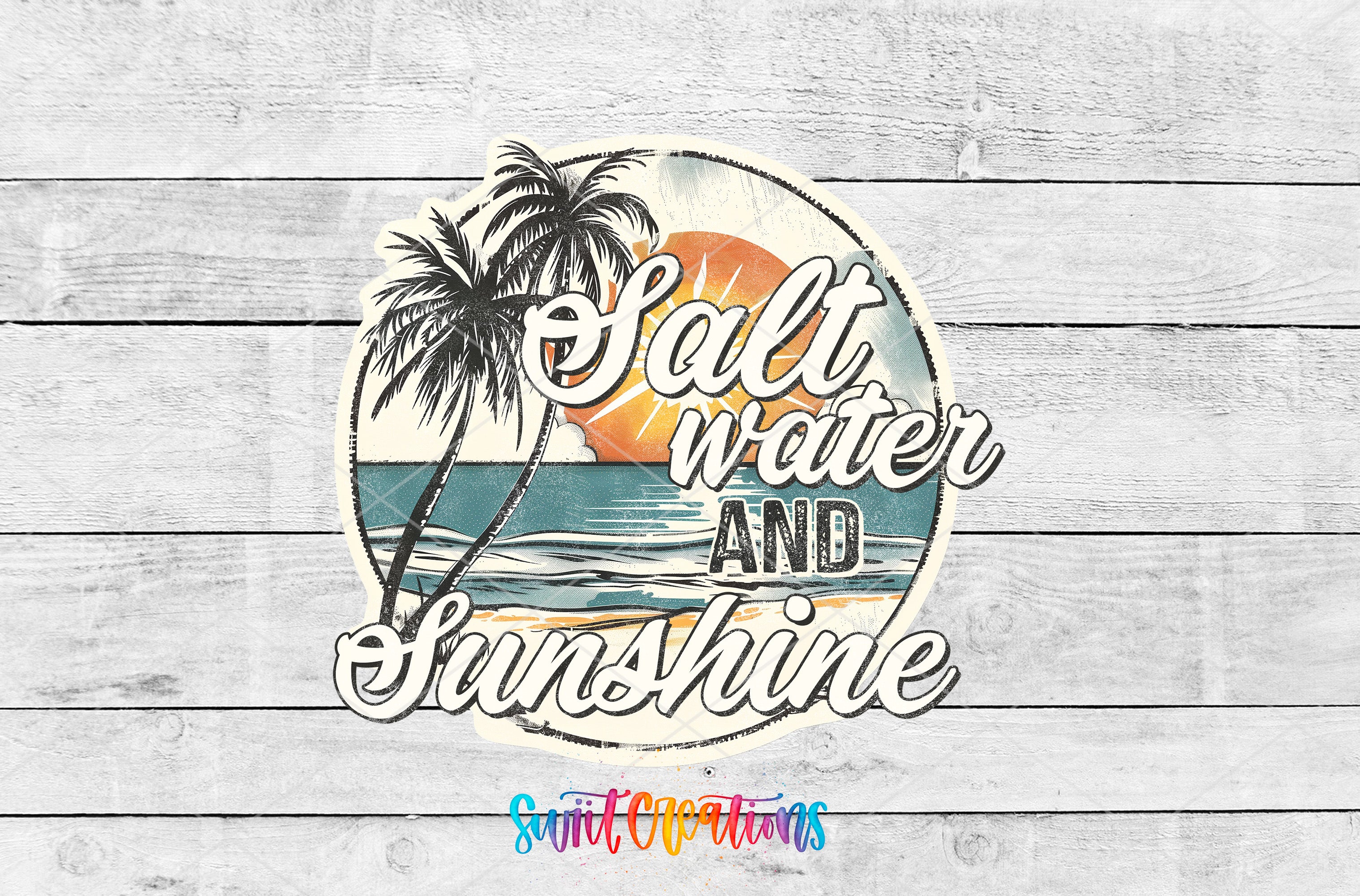 Swiit Creations UV DTF Salt Water And Sunshine transfer shown as the full artwork preview