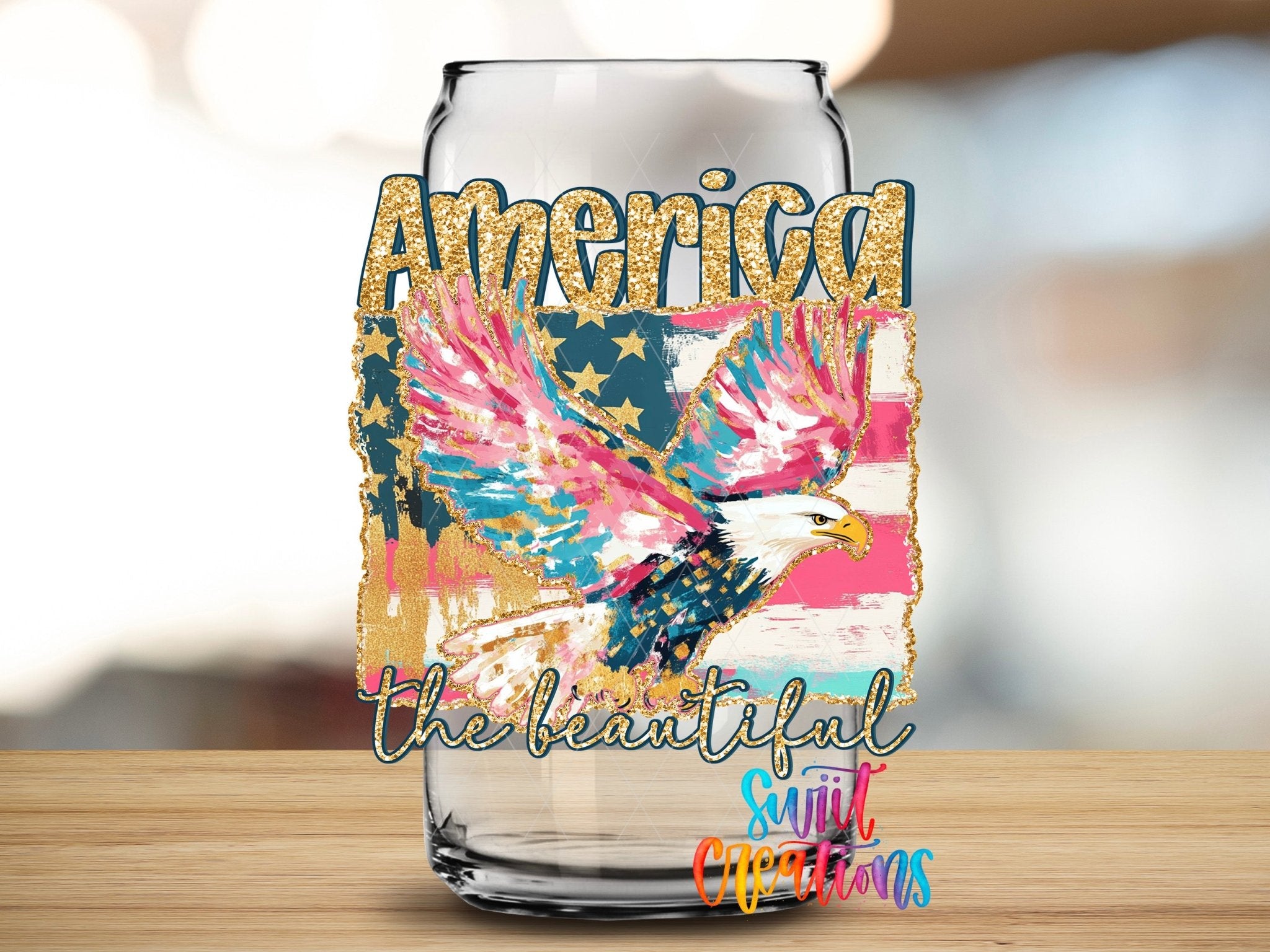 America The Beautiful Eagle Patriotic UV DTF Cup Decal | UV1490 - Swiit Creations
