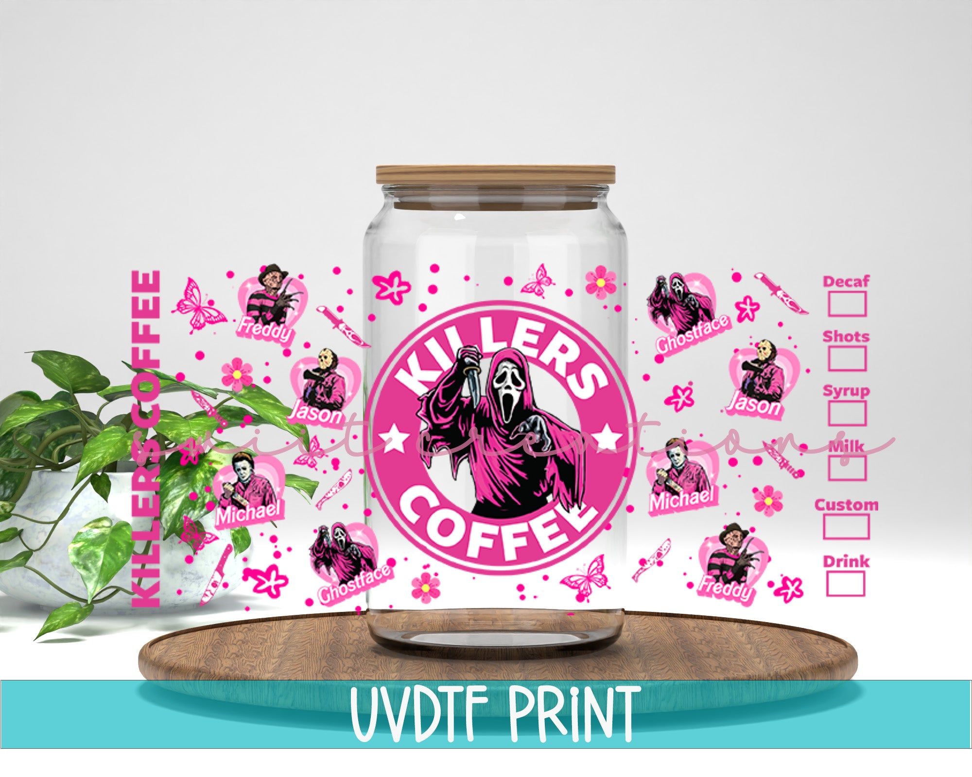a jar of coffee with stickers on it