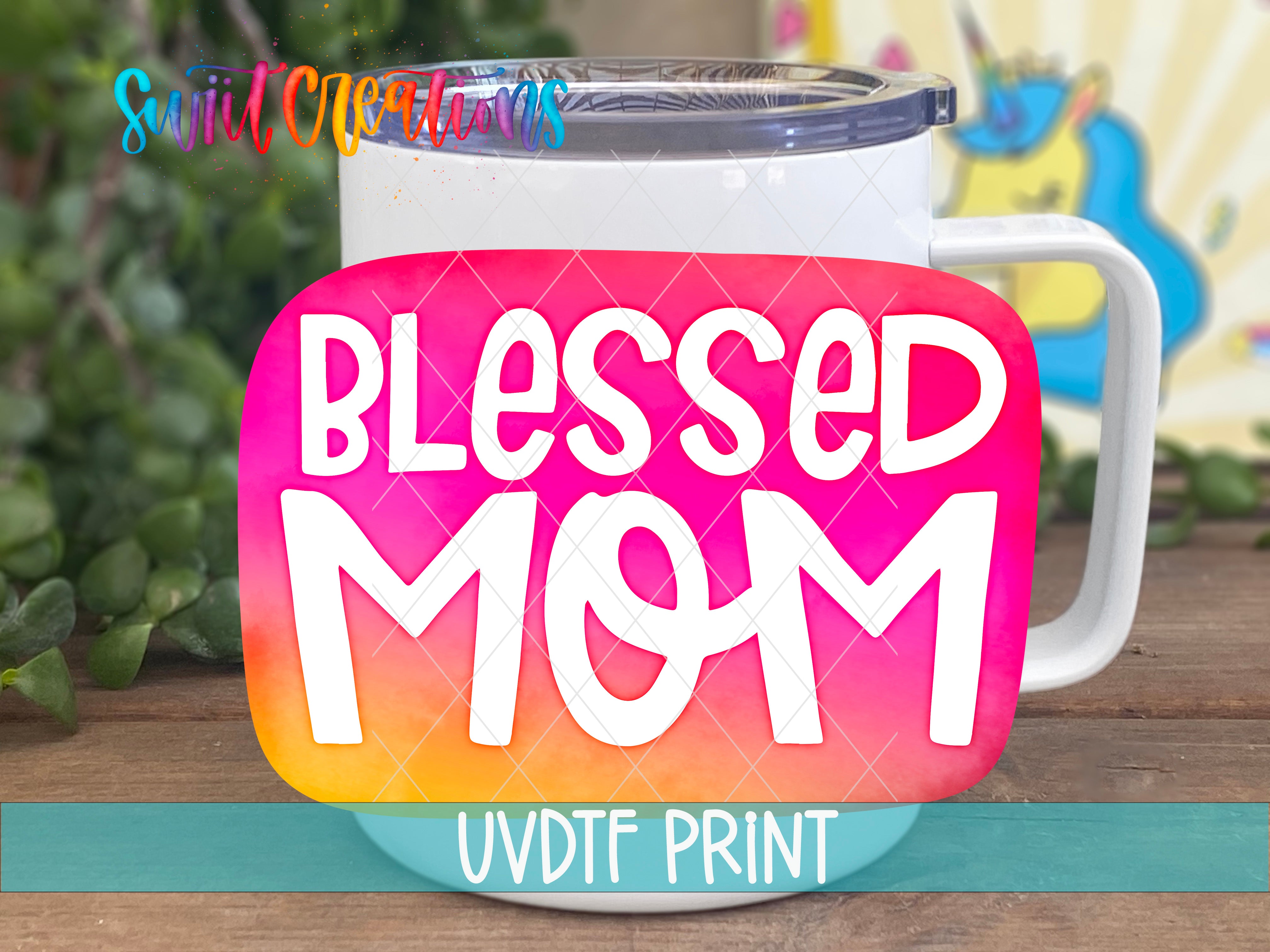 a coffee mug with the words, blessed mom on it