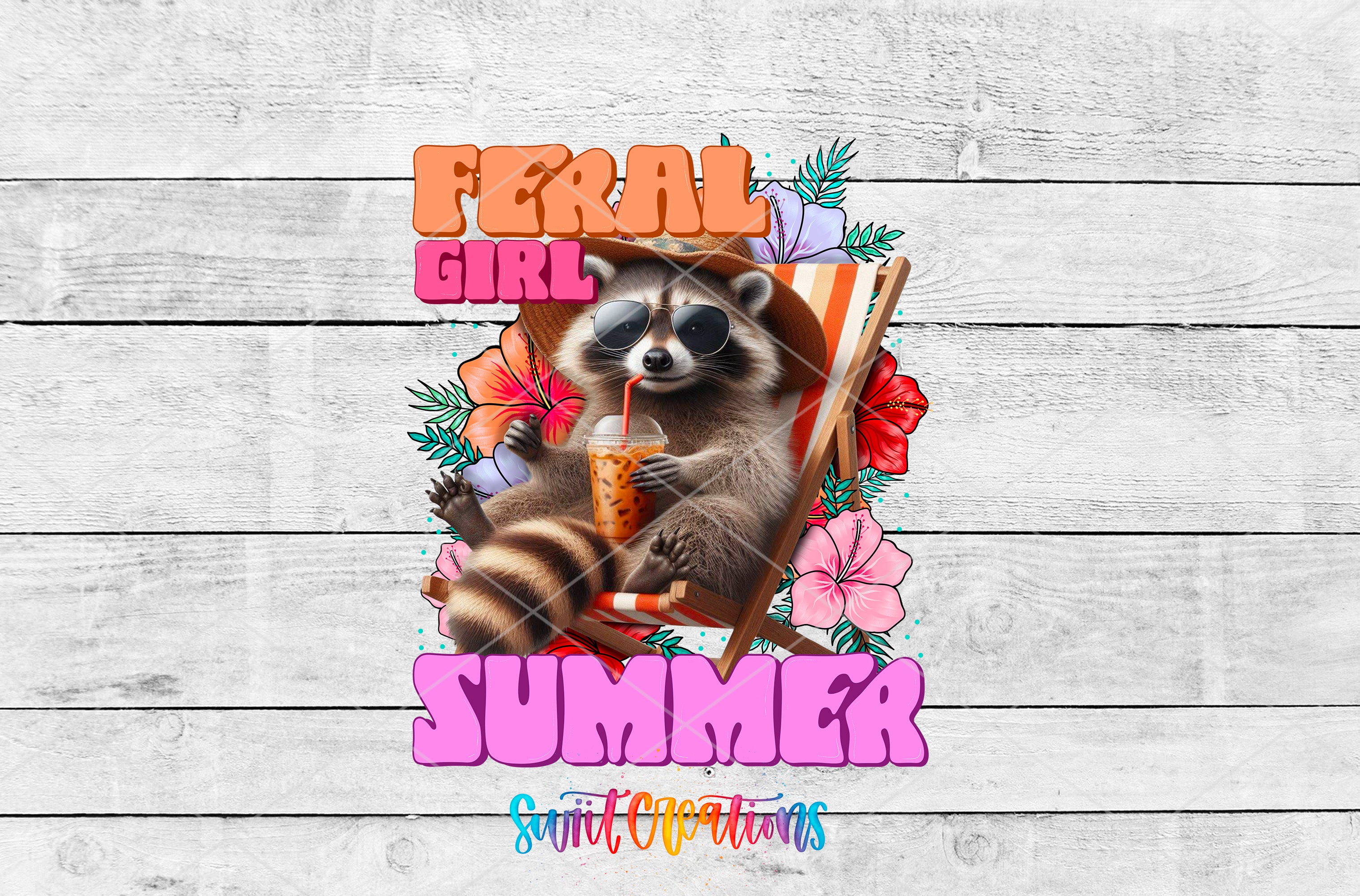 Swiit Creations UV DTF Feral Girl Summer transfer shown as the full artwork preview