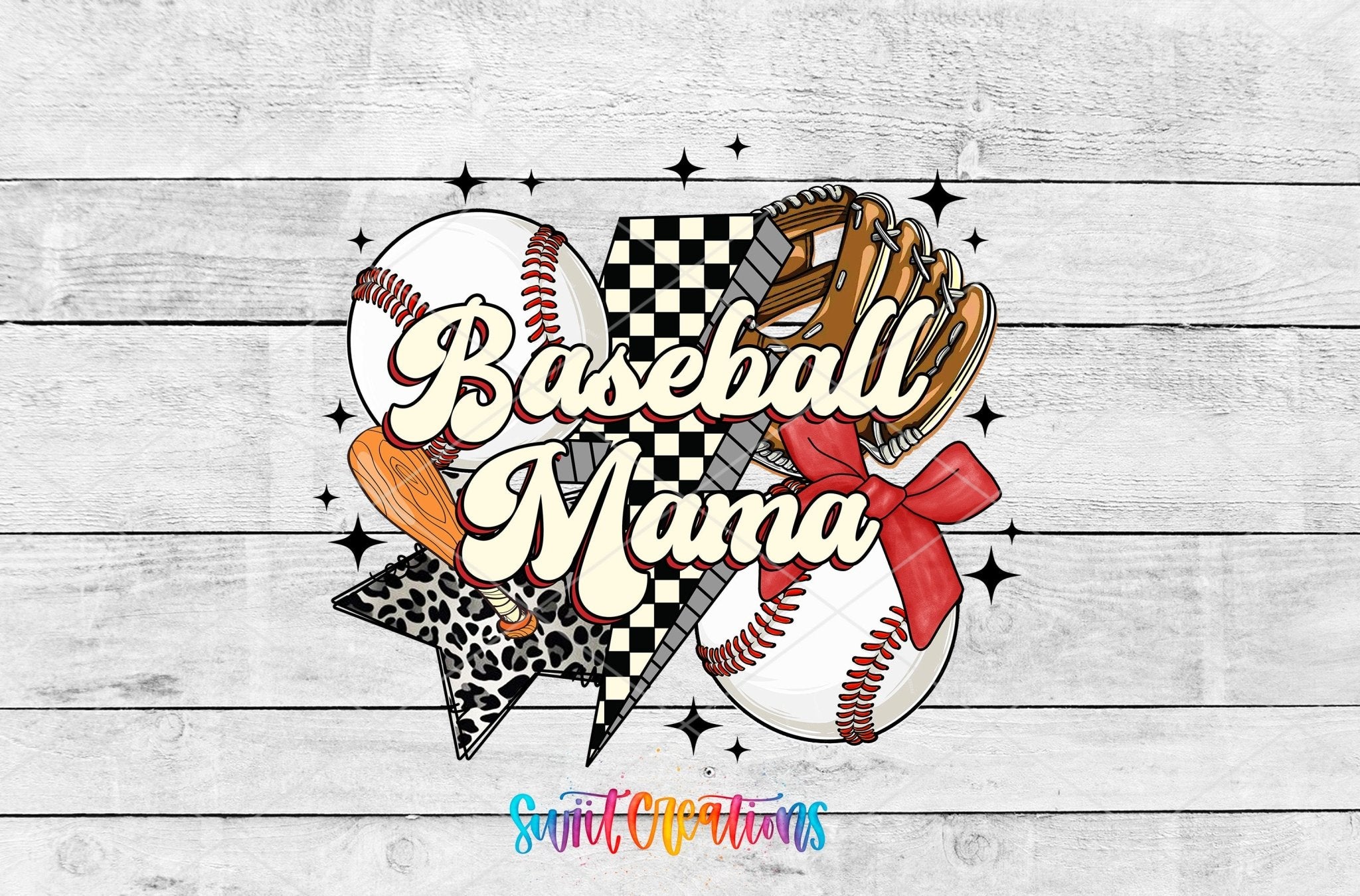 Baseball Mama Retro Starburst Motel Keychain UV DTF Transfer | Decal | MK1992 - Swiit Creations