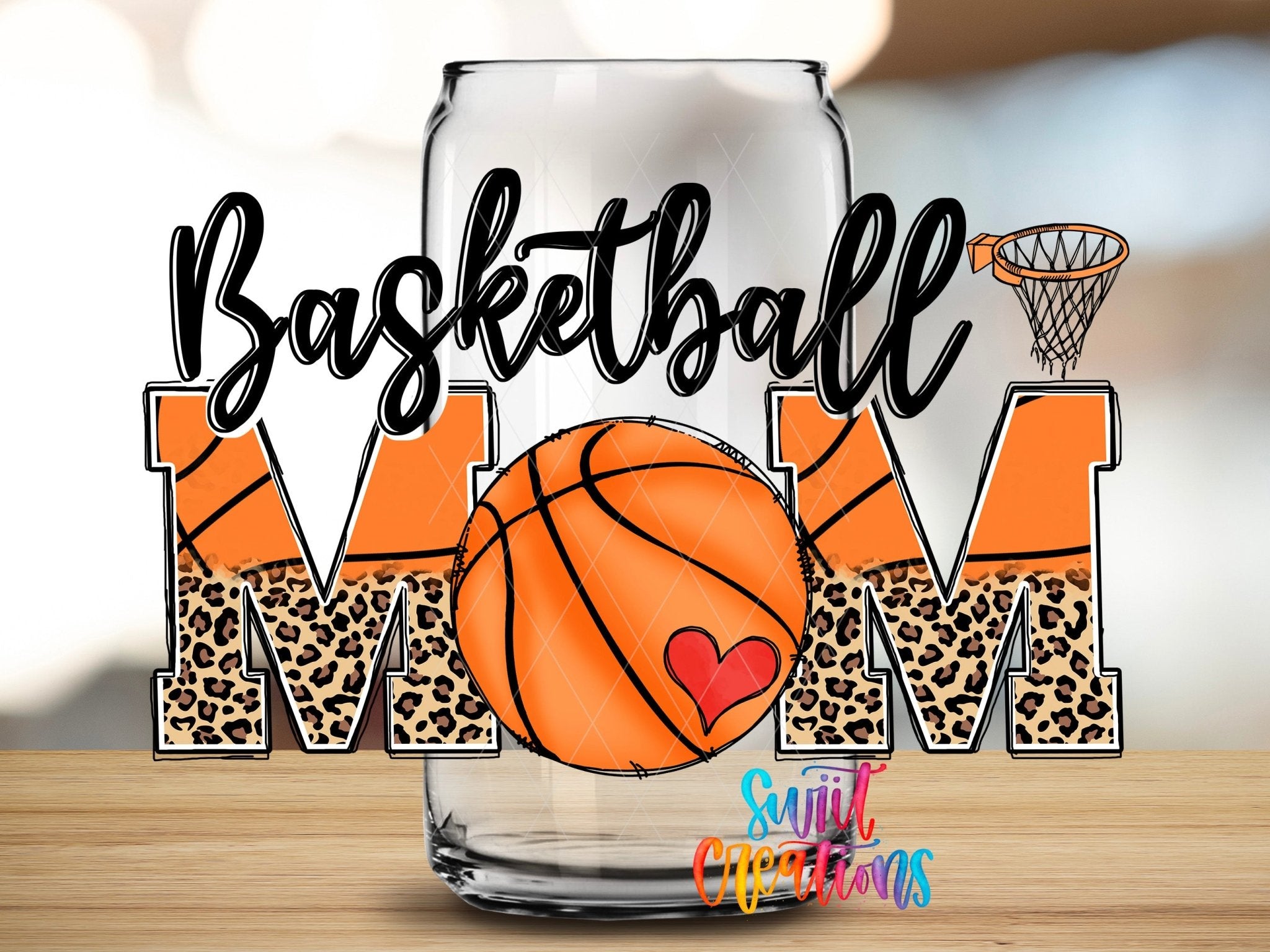 Basketball Mom UV DTF Transfer Tumbler Wrap | Leopard Orange Sports Cup Decal | DTF218 - Swiit Creations