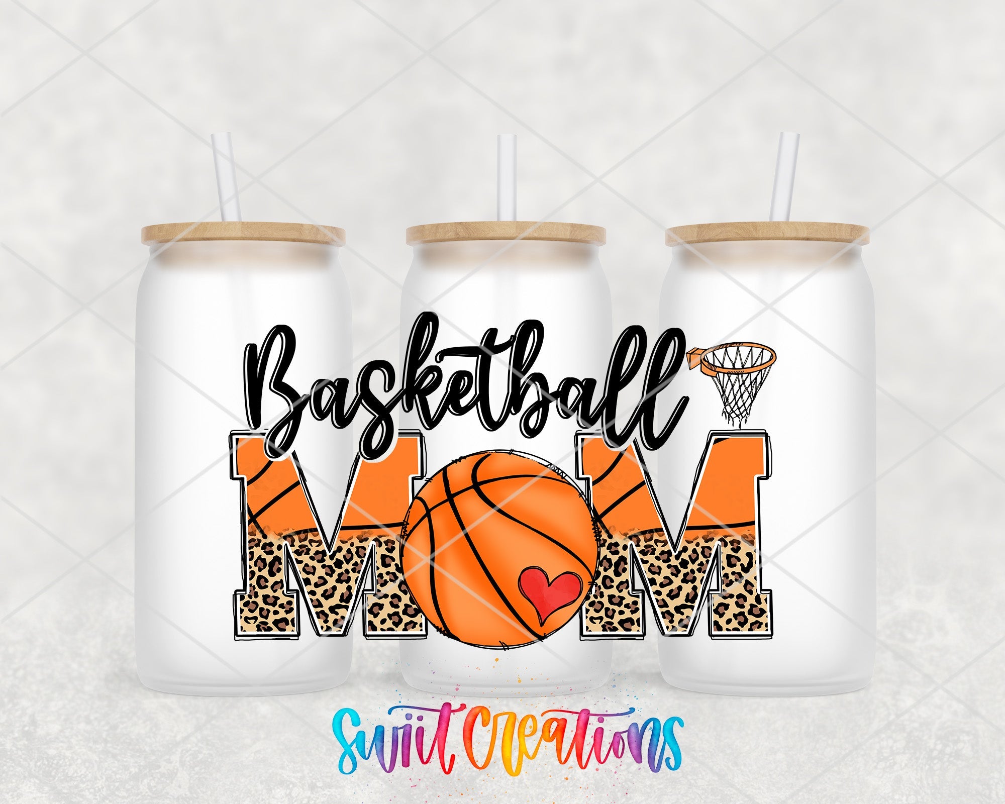 Basketball Mom UV DTF Transfer Tumbler Wrap | Leopard Orange Sports Cup Decal | DTF218 - Swiit Creations