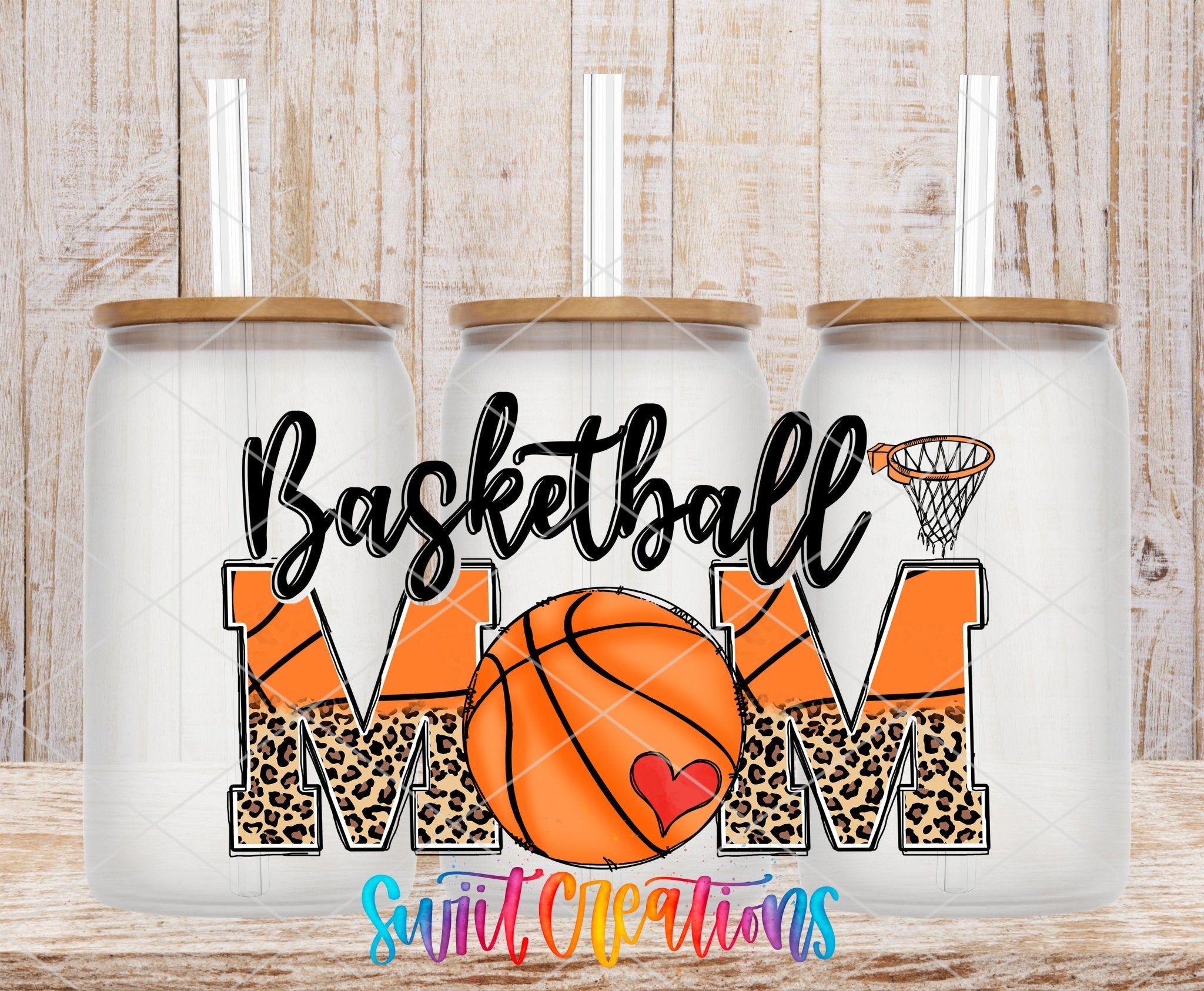 Basketball Mom UV DTF Transfer Tumbler Wrap | Leopard Orange Sports Cup Decal | DTF218 - Swiit Creations