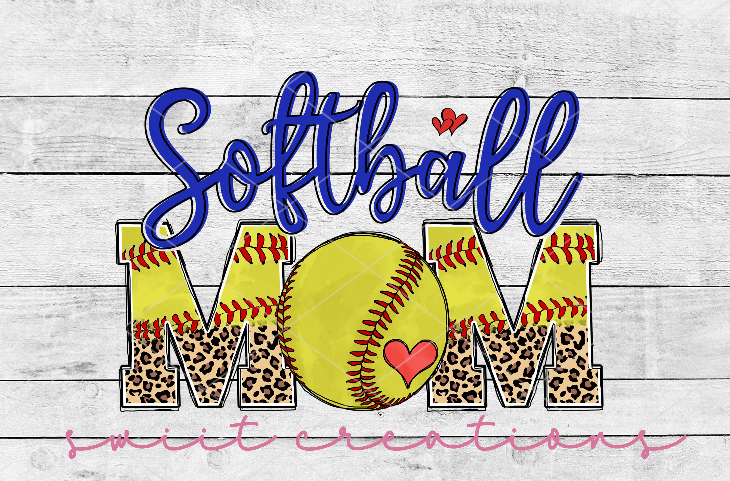 a softball mom with a heart on it