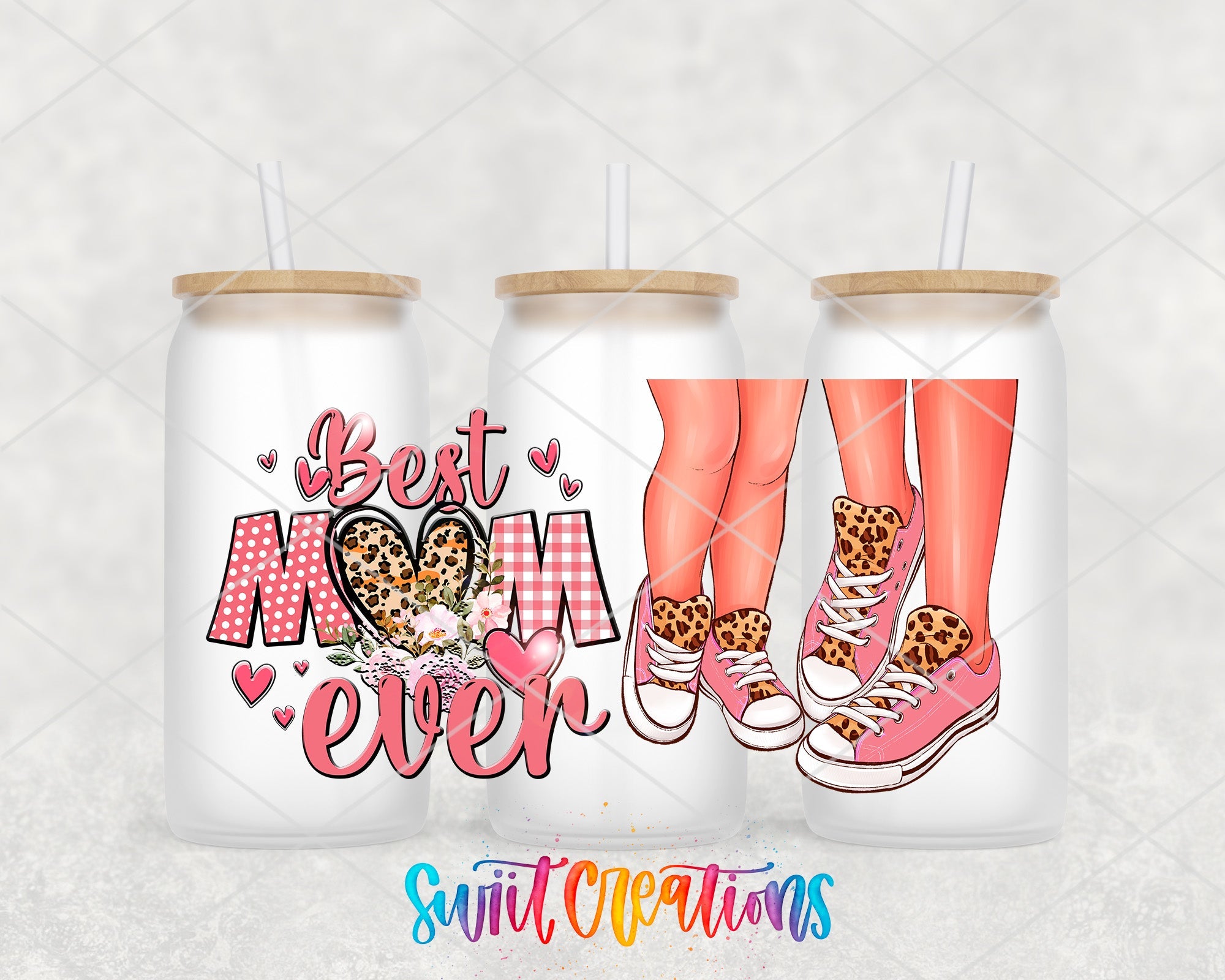 Best Mom Ever UV DTF Transfer Tumbler Wrap | Pink Leopard Sneaker Mother Cup Decal | DTF267 - Swiit Creations
