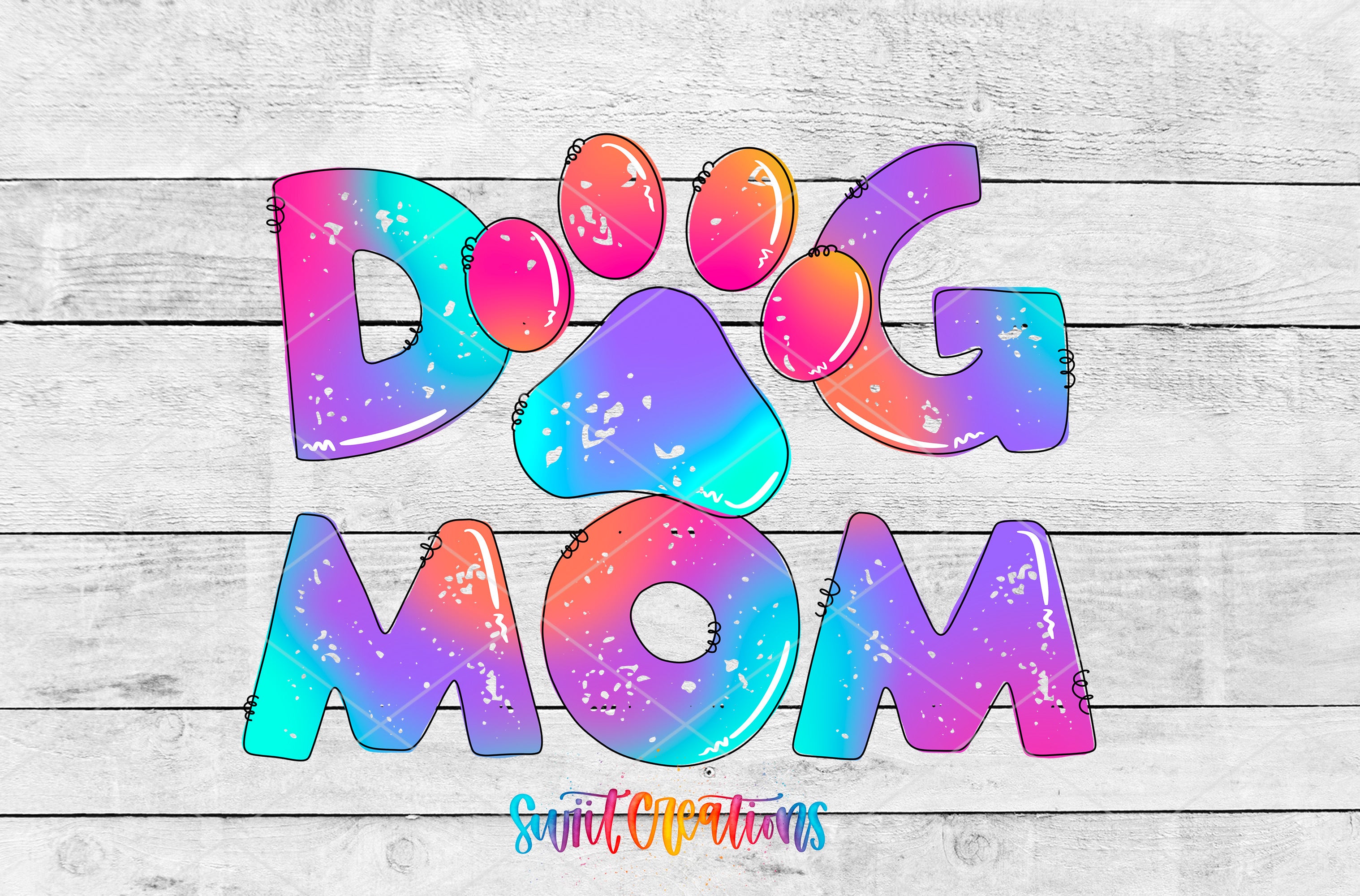 Swiit Creations UV DTF Fur Mama Dog Mom Tie Dye transfer shown as the full artwork preview
